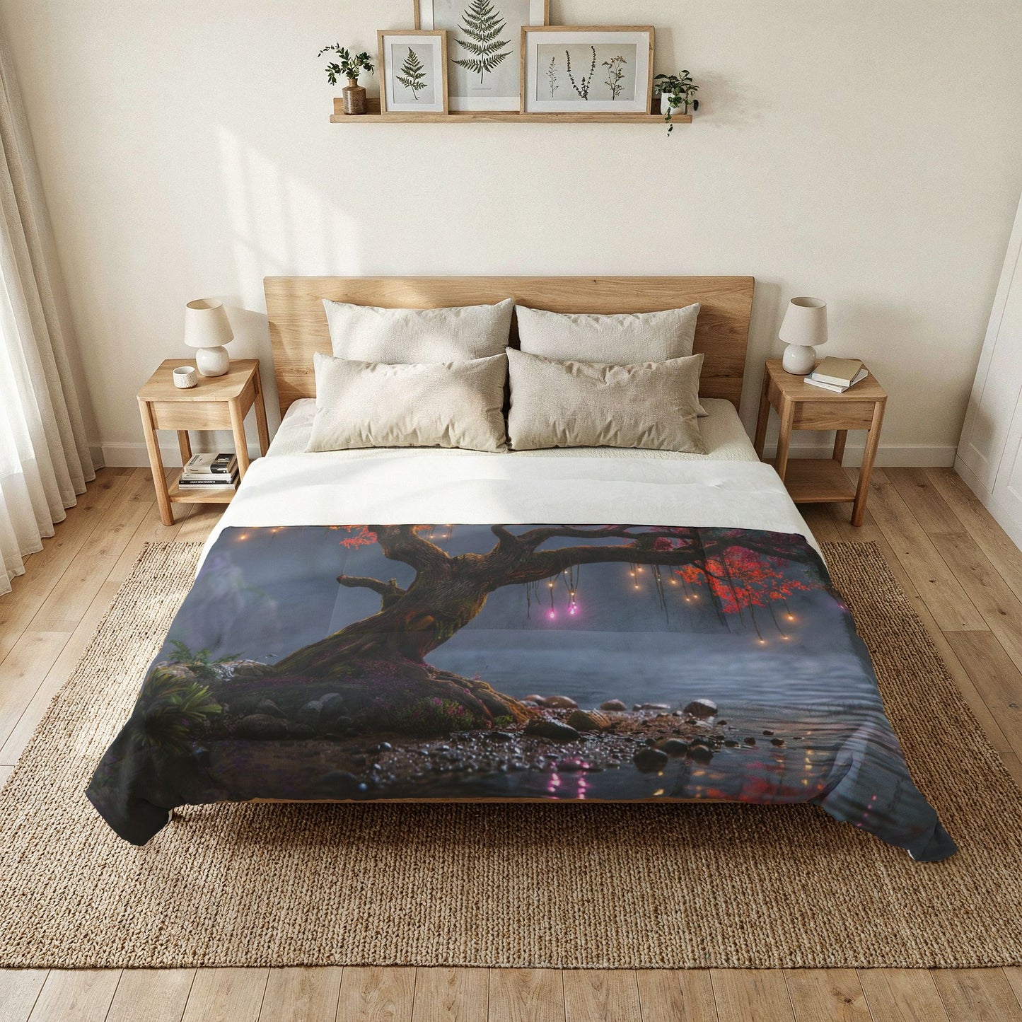 Prismatic Moonlit Tree Cotton Comforter – Rainbow Canopy Nightlight