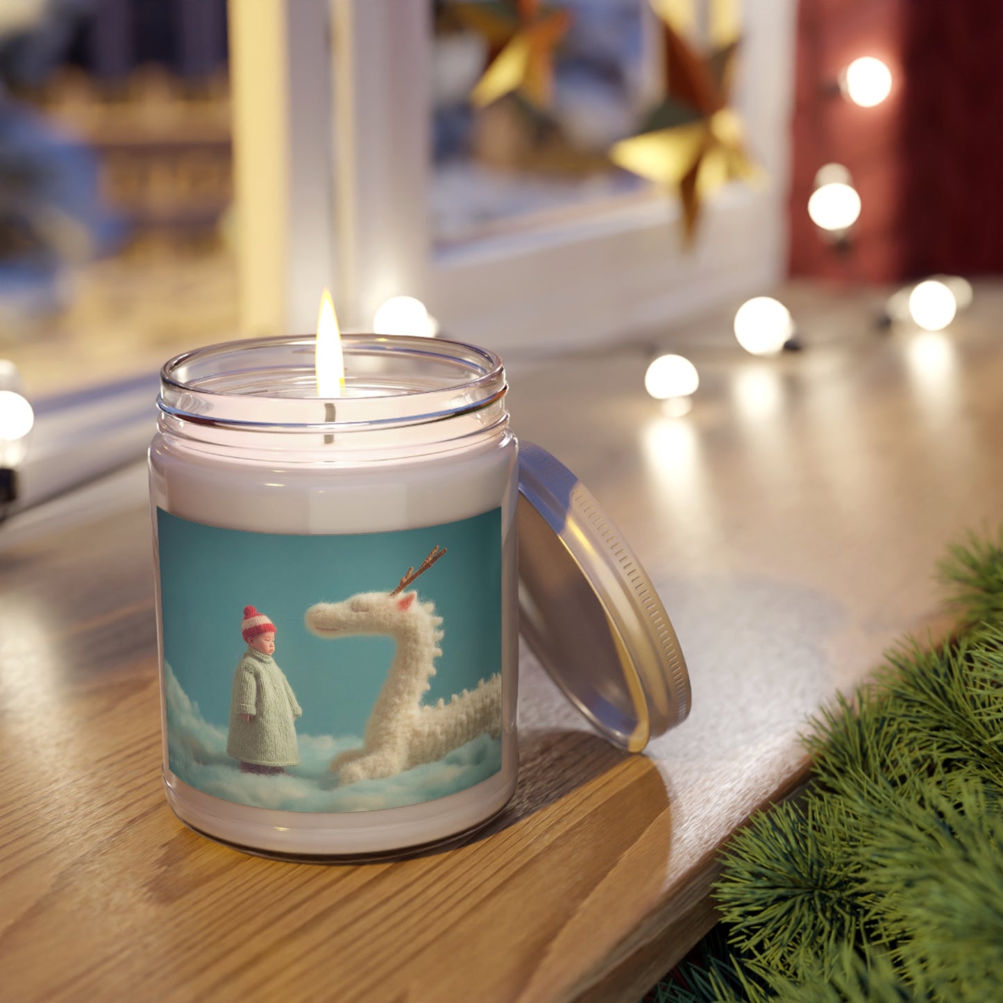Child and Gentle Dragon Scented Soy Candles with White Lid, 9oz – Soft Wool Whispers on Clouds