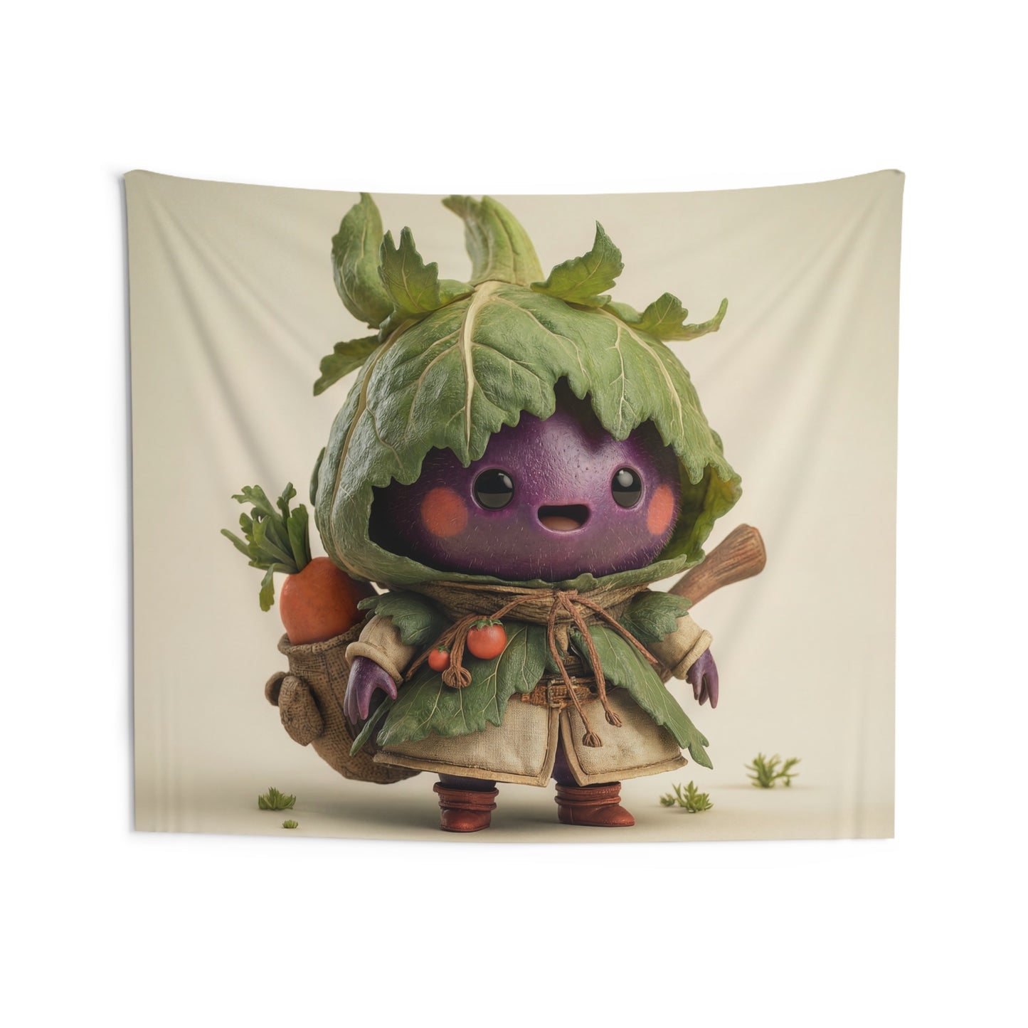 Purple Eggplant Guardian Indoor Wall Tapestries – Leaf-Crowned Harvest Hero