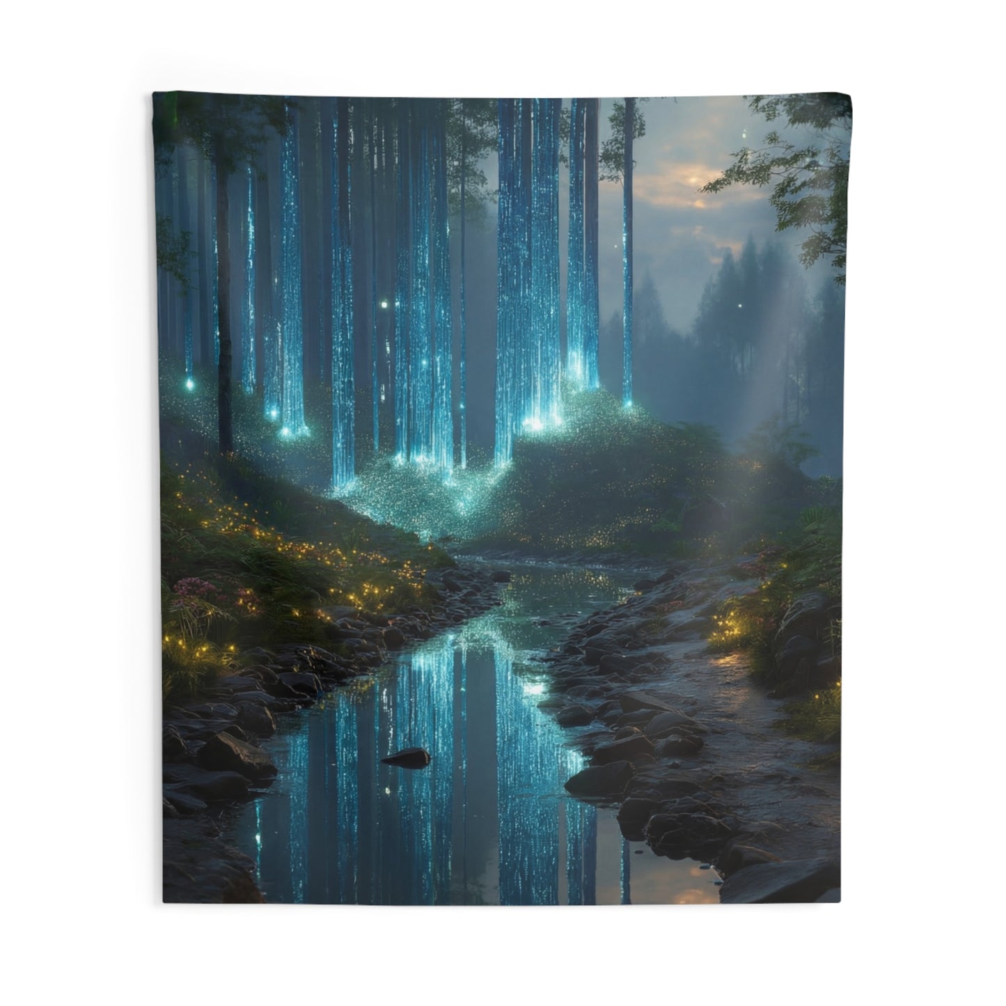 Celestial Forest Stream Tapestries – Luminescent Twilight Dreamscape
