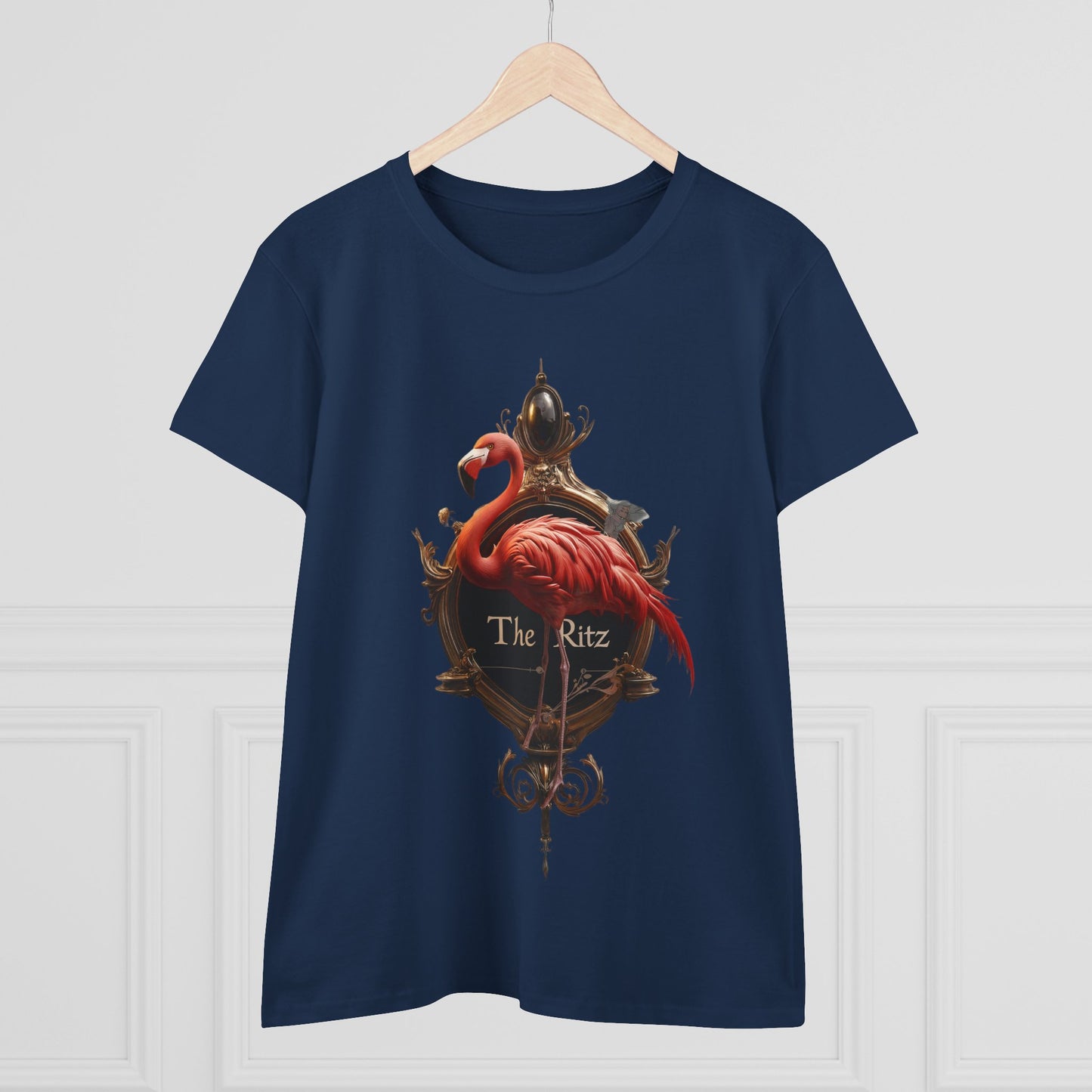 Scarlet Flamingo Ornate Clock Tee – The Ritz Midnight Sentinel Women's Midweight Cotton Tee