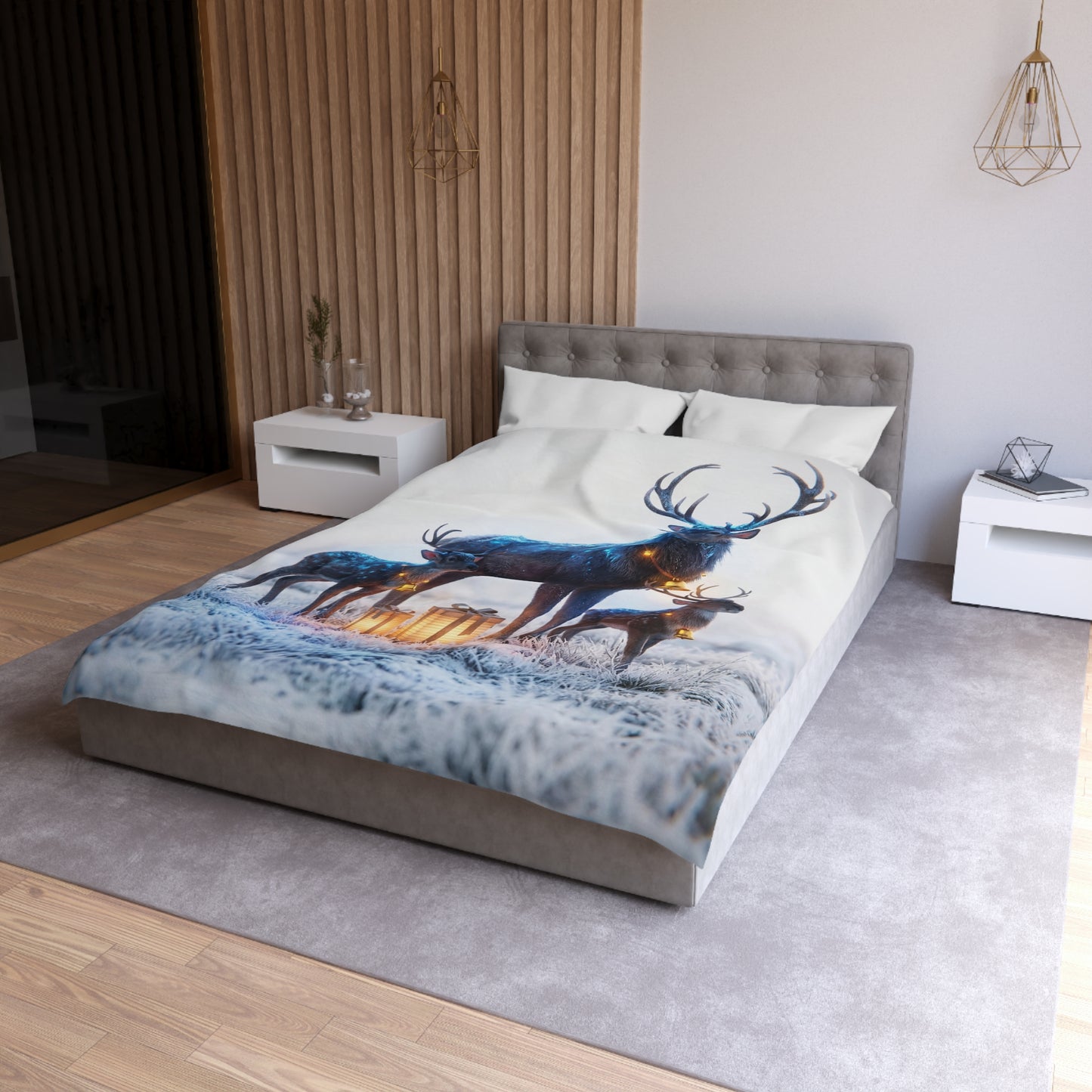 Frostbound Deer Family Microfiber Duvet Cover – Winter’s Gentle Gift Givers