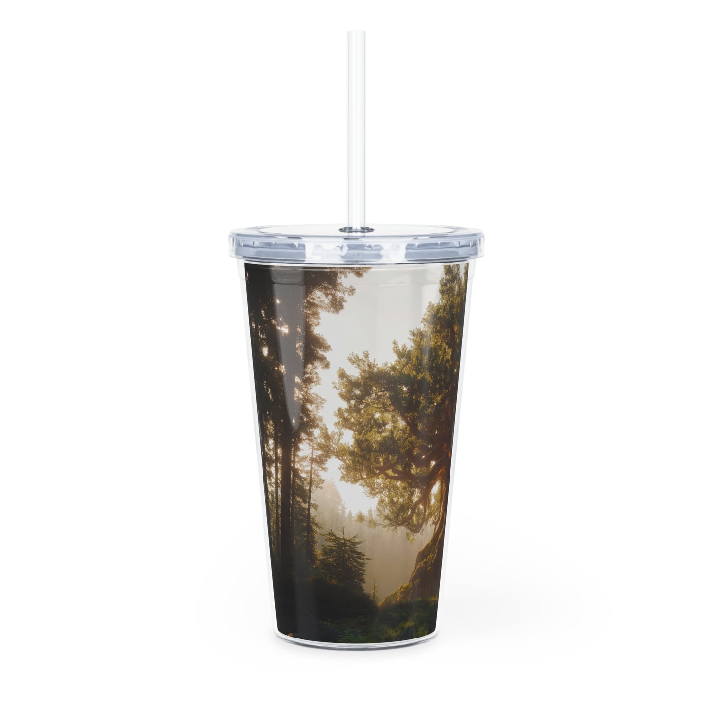Ancient Treehouse Tumbler with Straw – Sunlit Forest Sanctuary