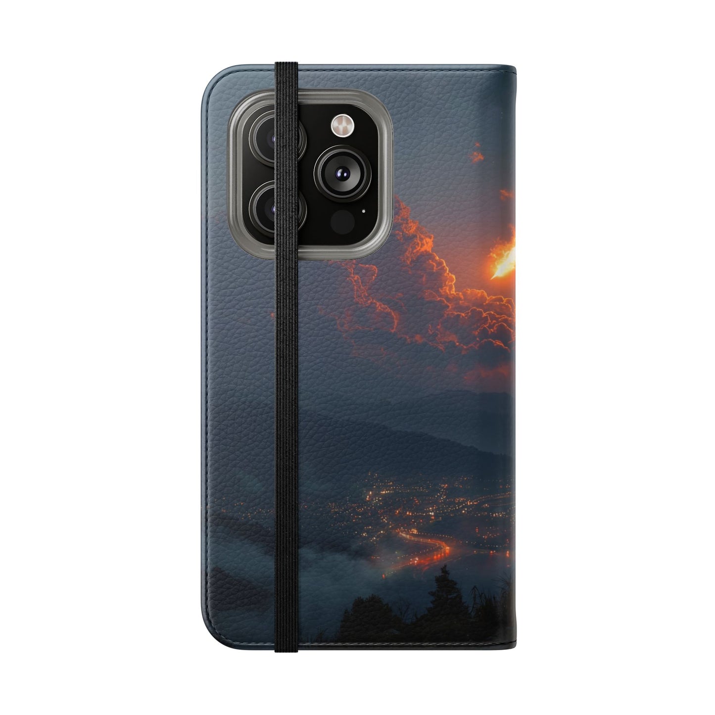 Meteor Over Valley Flip Cases – Crimson Sky Sentinel Cover