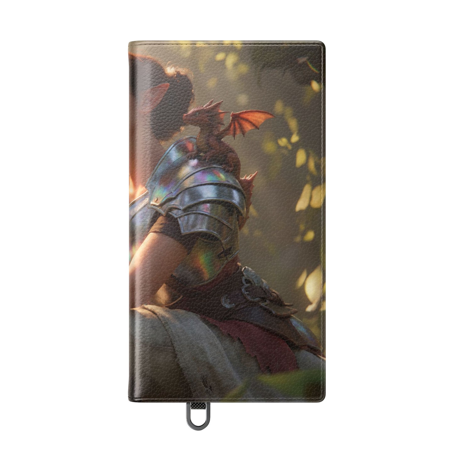 Elven Knight with Dragon Flip Cases – Iridescent Armor & Tiny Guardian Portrait