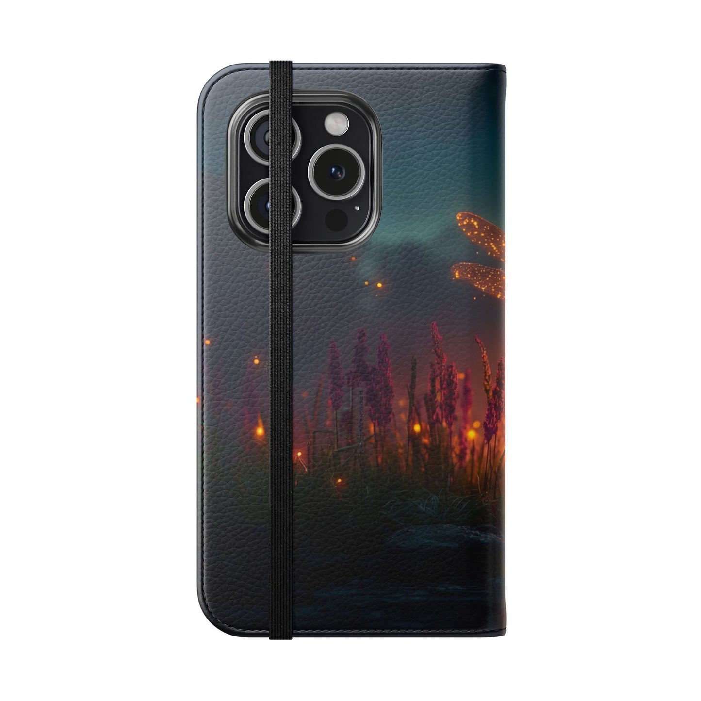 Bioluminescent Dragonfly Flip Cases – Glowing Amber Wings Over Twilight Marsh