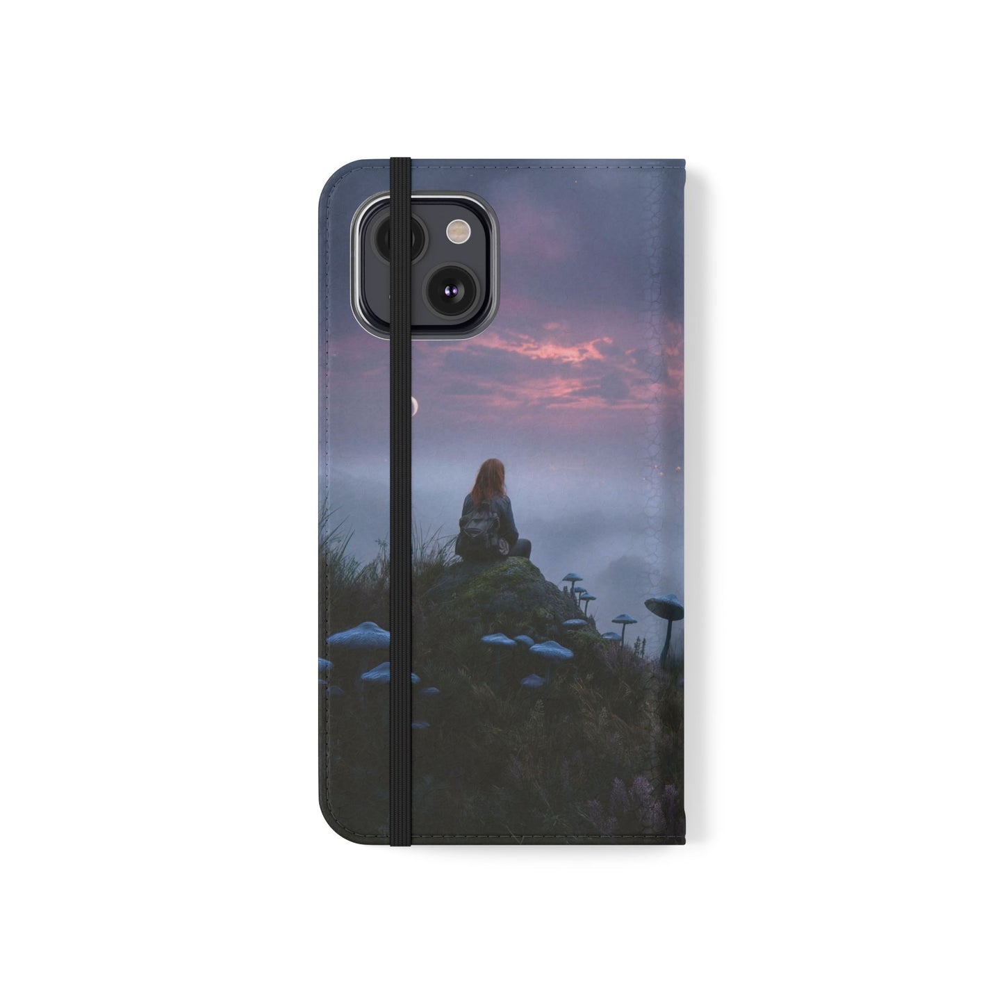 Misty Hilltop Flip Cases – Red-Haired Wanderer at Twilight