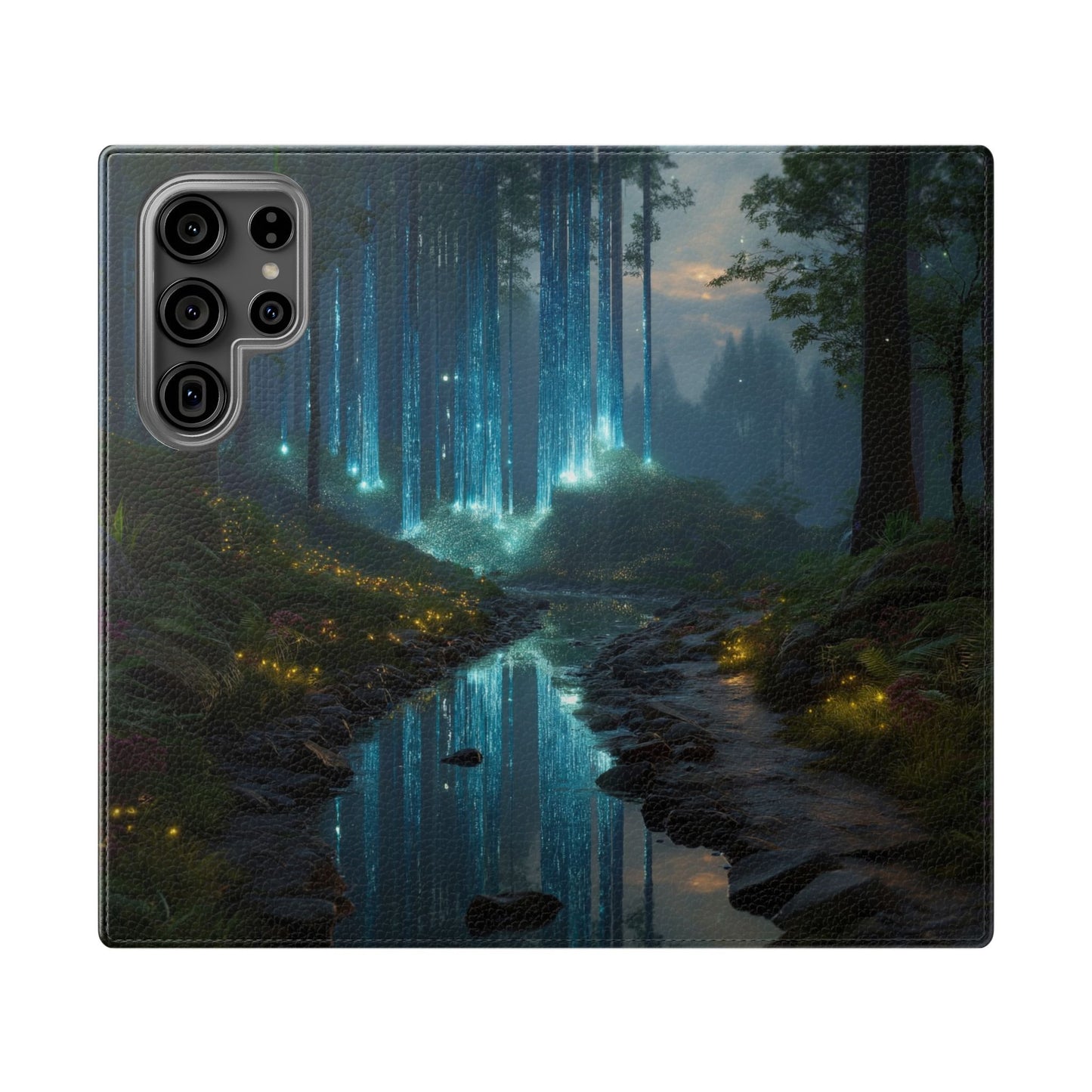 Bioluminescent Forest Flip Cases – Cyan Lightfall Stream Cover