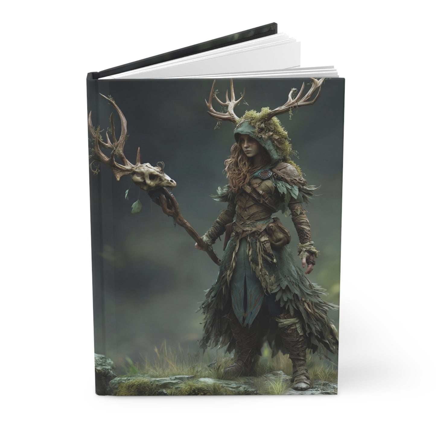 Forest Guardian Hardcover Journal Matte – Moss-Crowned Huntress of the Veil