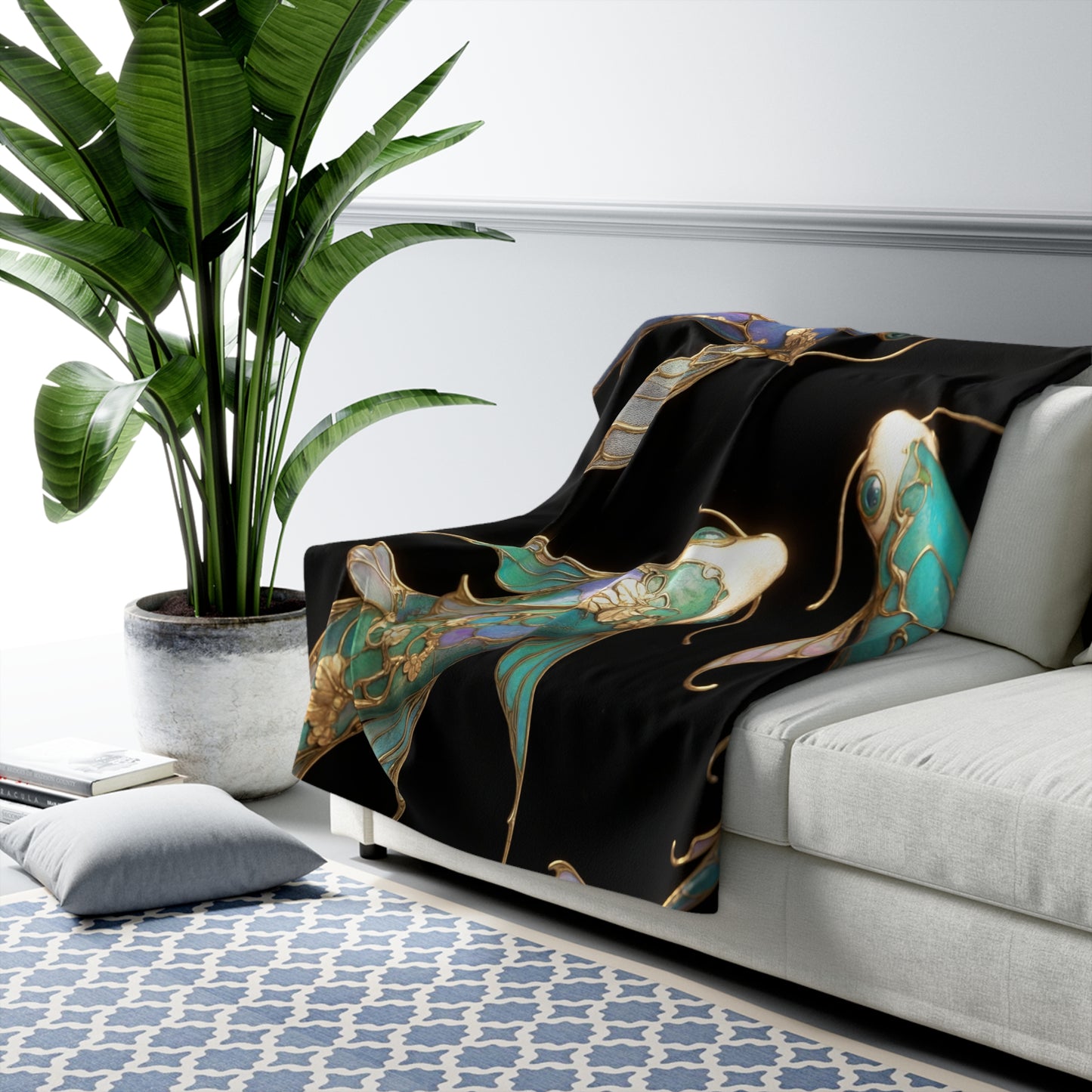 Winged Koi Sherpa Fleece Blanket – Celestial Aquatic Dreamscape