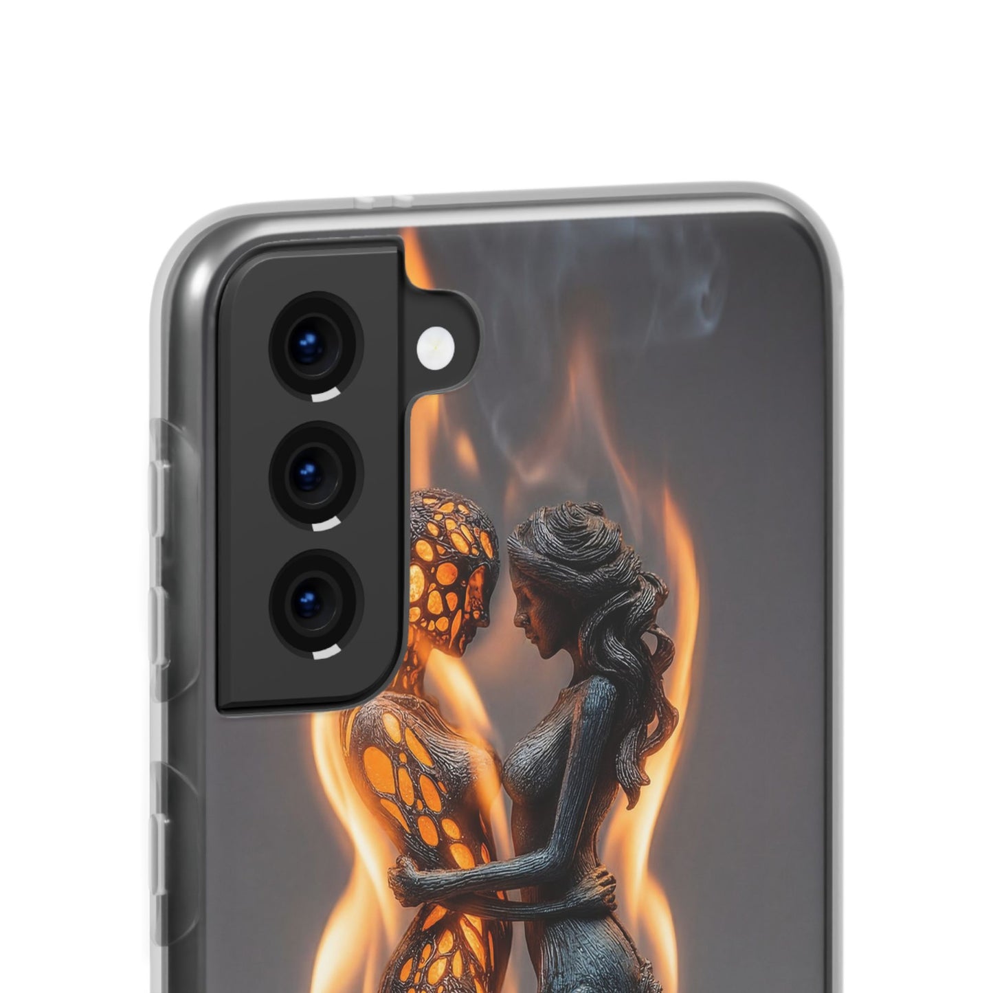 Flame-Embraced Lovers Flexi Cases – Intimate Glow Within the Fire