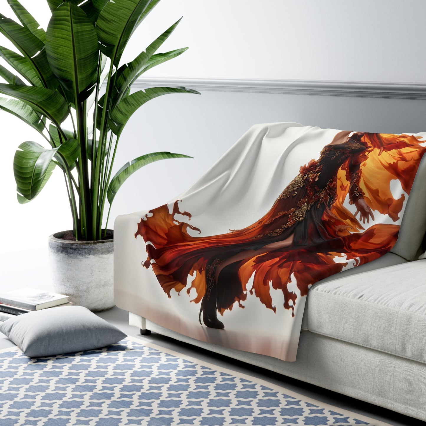 Flame Dancer Sherpa Fleece Blanket – Crimson Silk Guardian Wrap