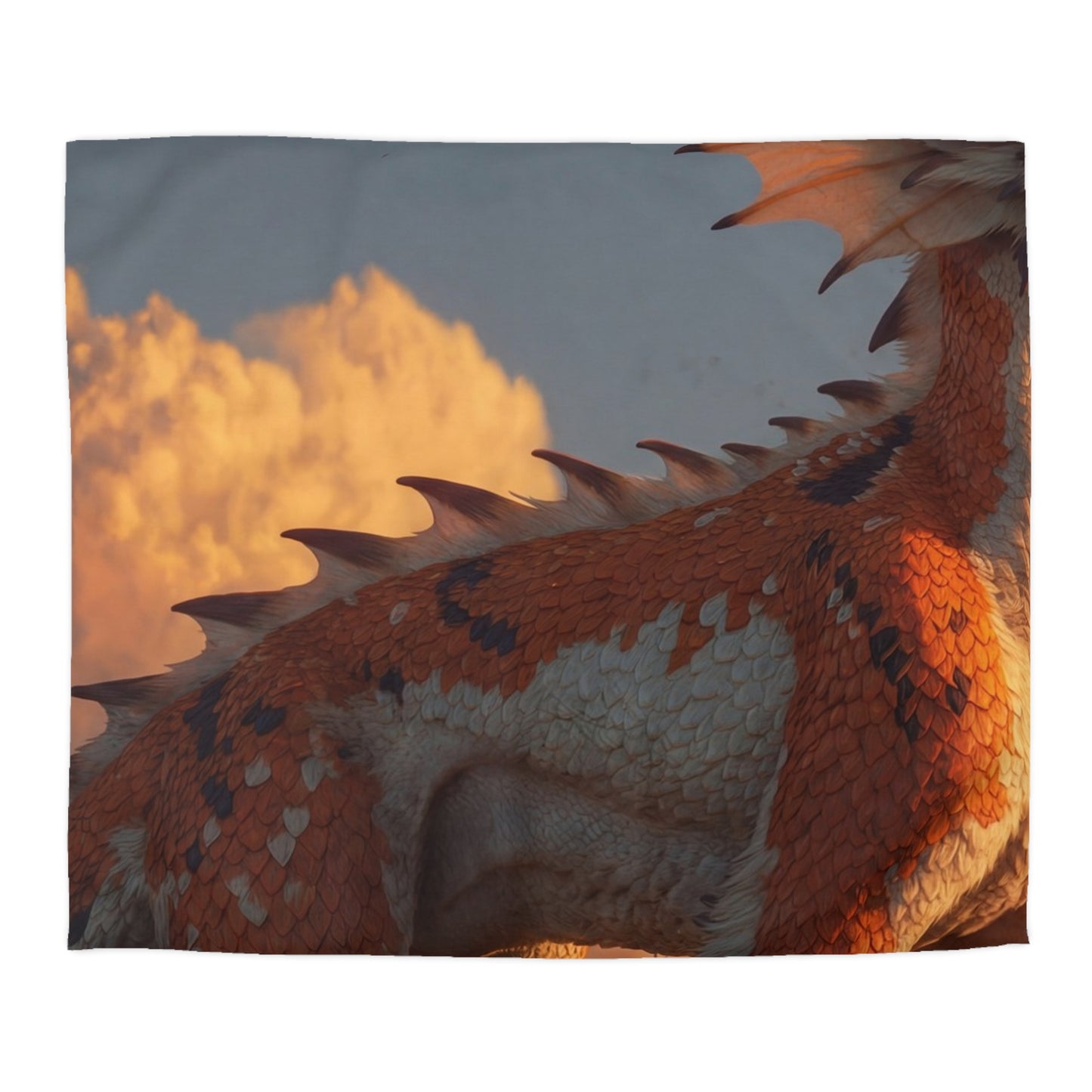 Sunset Sentinel Dragon Microfiber Duvet Cover – Warm Amber Glow in Wild Grass