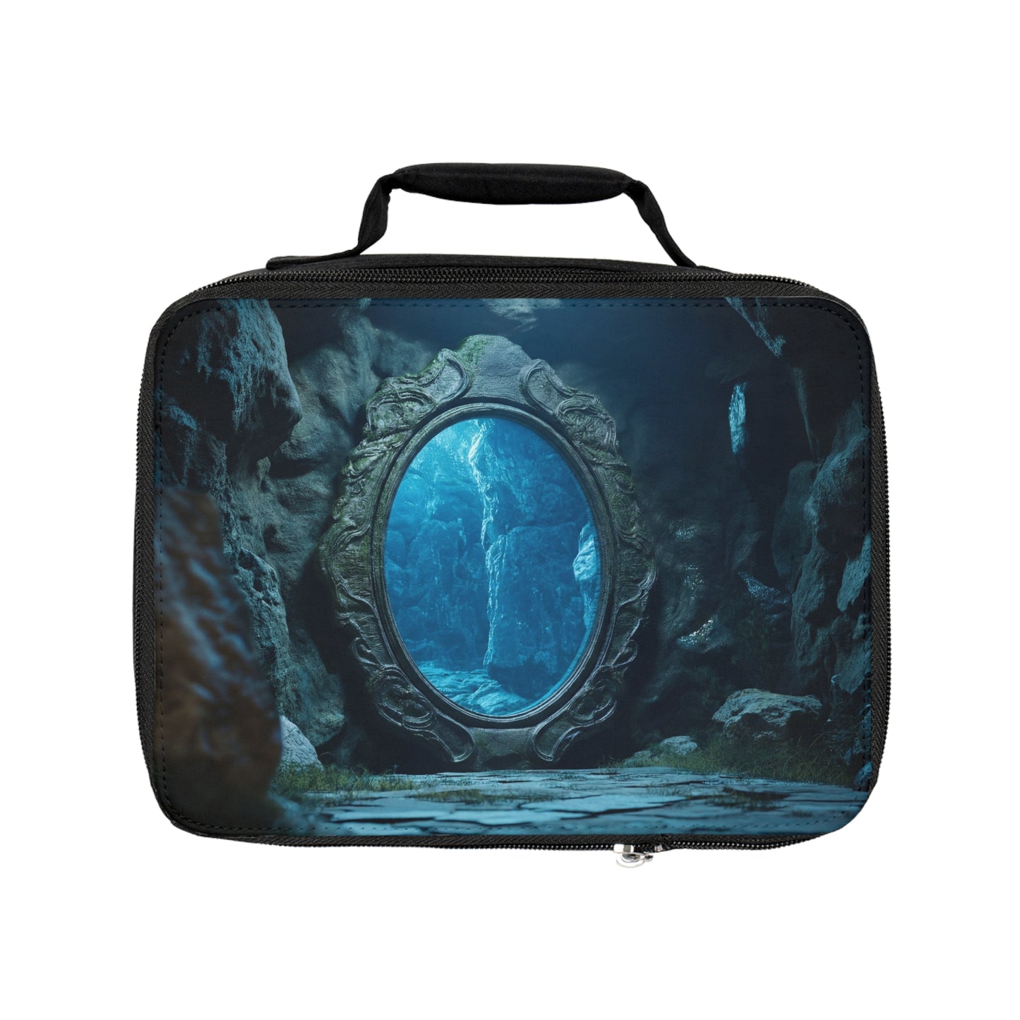 Portal Mirror Lunch Bag – Azure Depths in Stone Frame