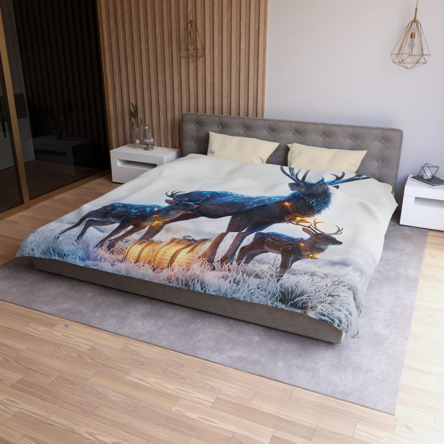 Frost-Clad Deer Family Microfiber Duvet Cover – Whispering Winter Giftscape