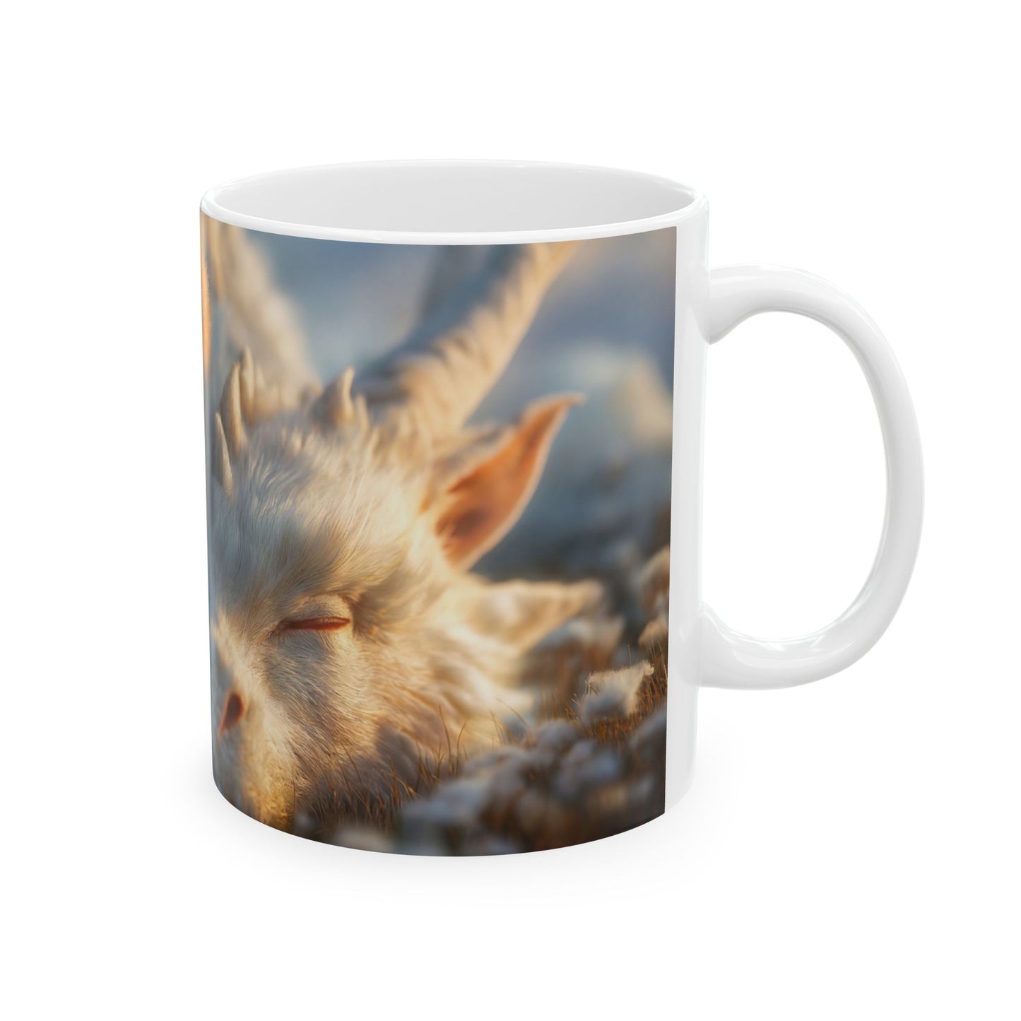 Girl and White Dragon Ceramic Mug – Golden Hour Sanctuary