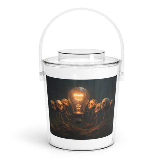 Gilded Lightbulb in Haunted Forest Ice Bucket with Tongs – Illuminated Wisdom Among the Roots