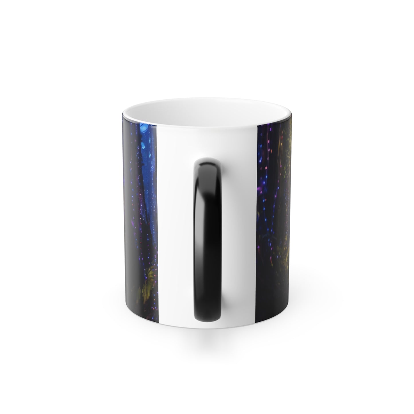 "A cyberpunk vision of the Oregon Country Fair, where neon lights illuminate the path, holographic performers entertain the crowd, and the merry blend of tradition and technology creates an enthralling spectacle." - Color Morphing Mug, 11oz