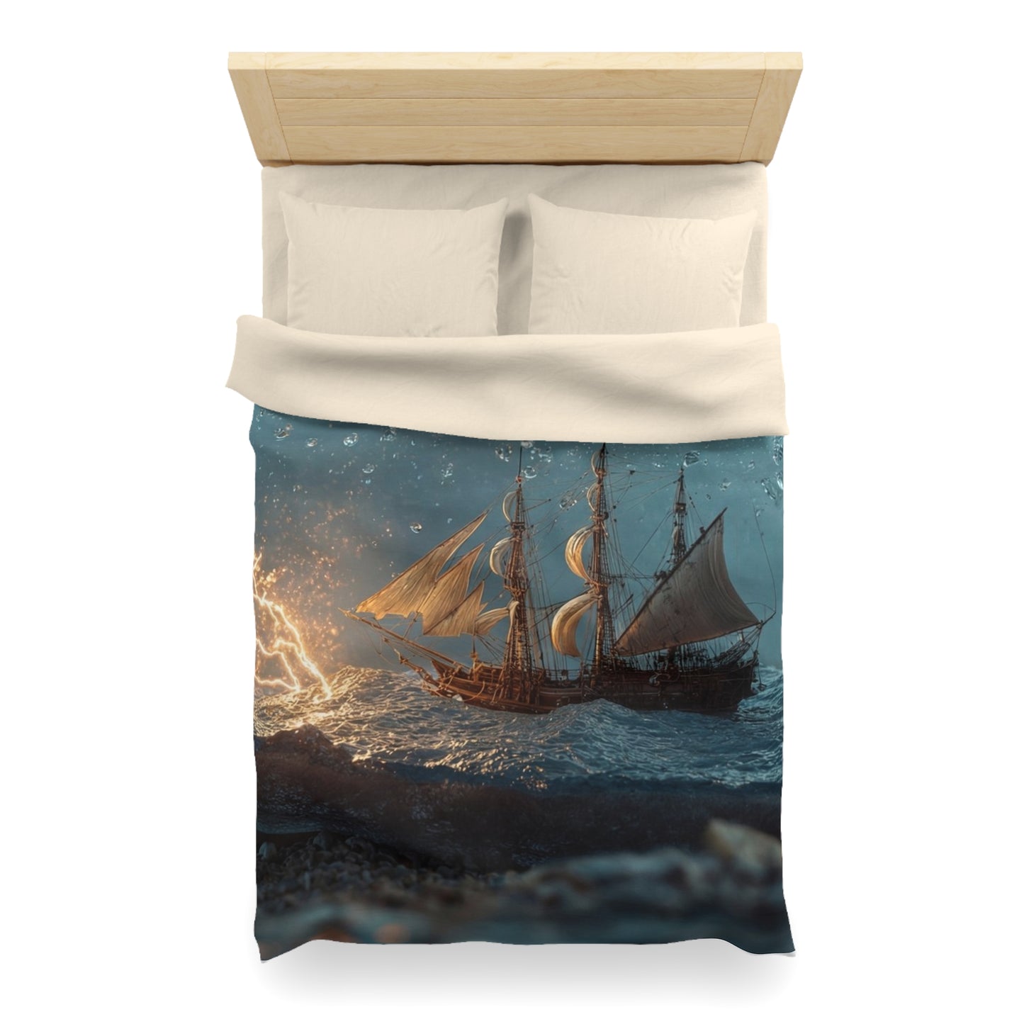 Storm-Sailed Ship in Bottle Microfiber Duvet Cover – Pocketed Ocean Dreamscape