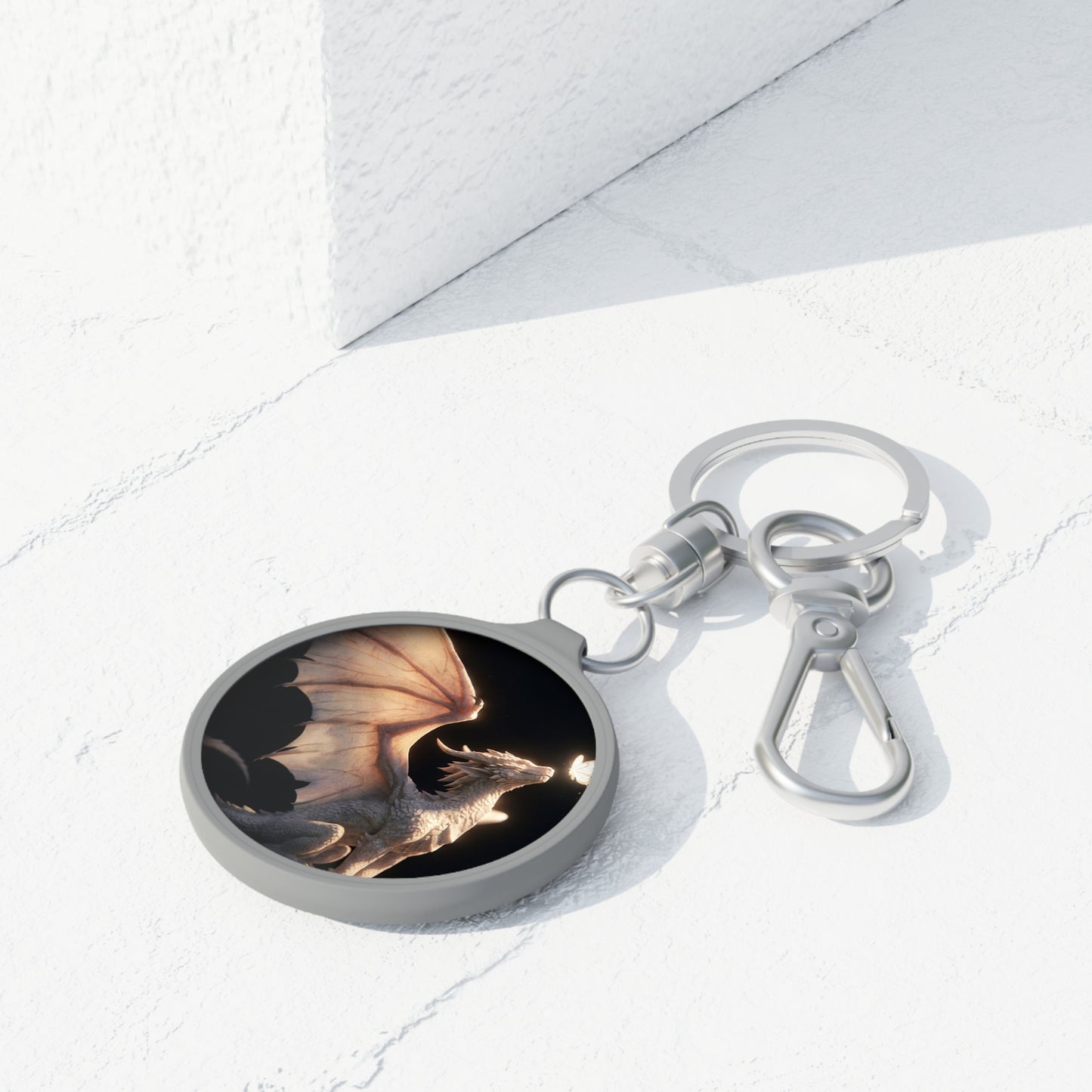 Gentle Dragon and Butterfly Keyring Tag – Soft Glow Whispers of Twilight