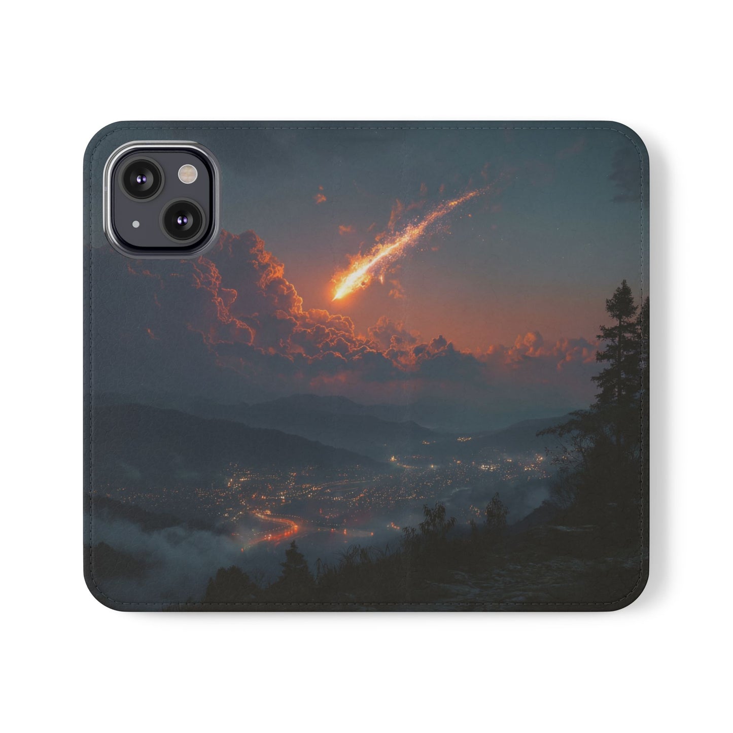 Meteor Over Valley Flip Cases – Crimson Sky Sentinel Cover