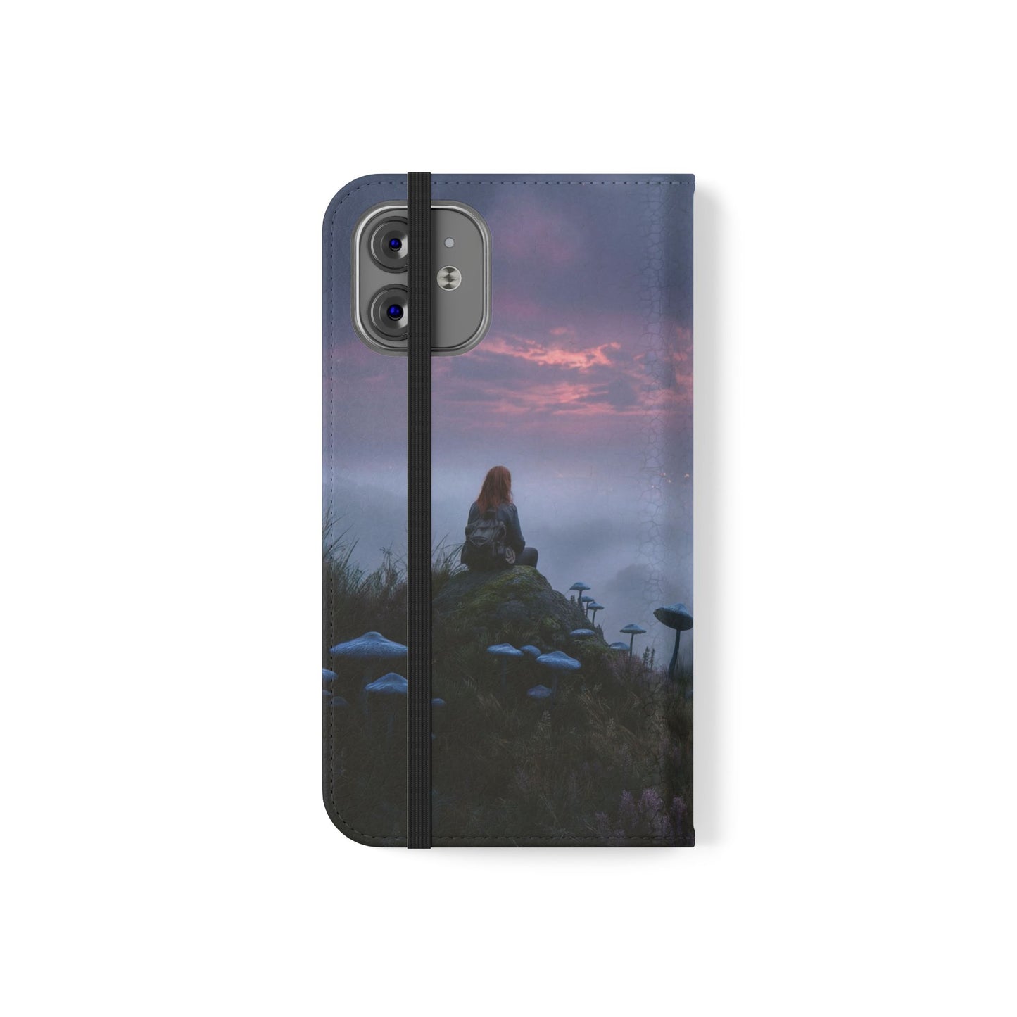 Misty Hilltop Flip Cases – Red-Haired Wanderer at Twilight