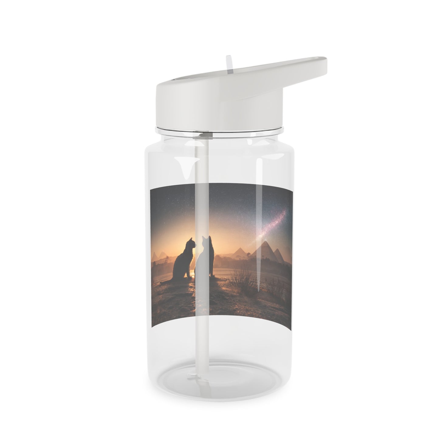 Twin Cats at Pyramids Tritan Water Bottle – Starlit Nile Sunset Silhouette