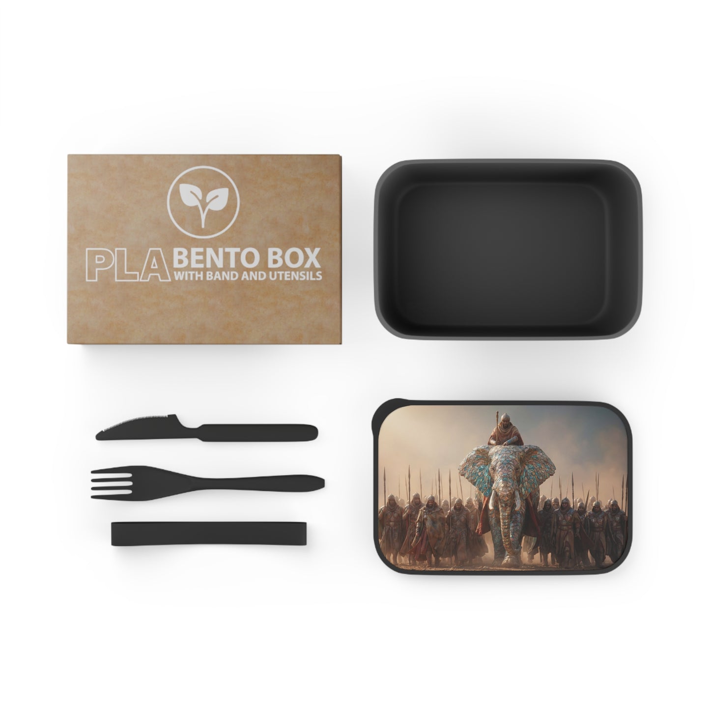 Mosaic Elephant Warlord PLA Bento Box with Band and Utensils – Sun-Dusted Regalia