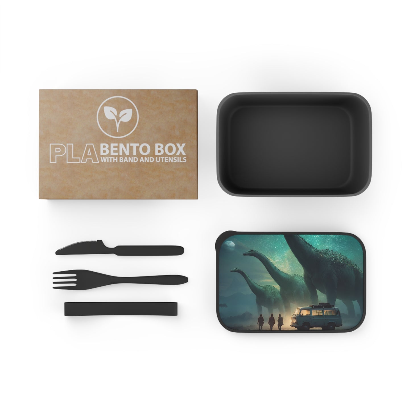 Dinosaur Encounter PLA Bento Box with Band and Utensils – Starlit Safari Stillness