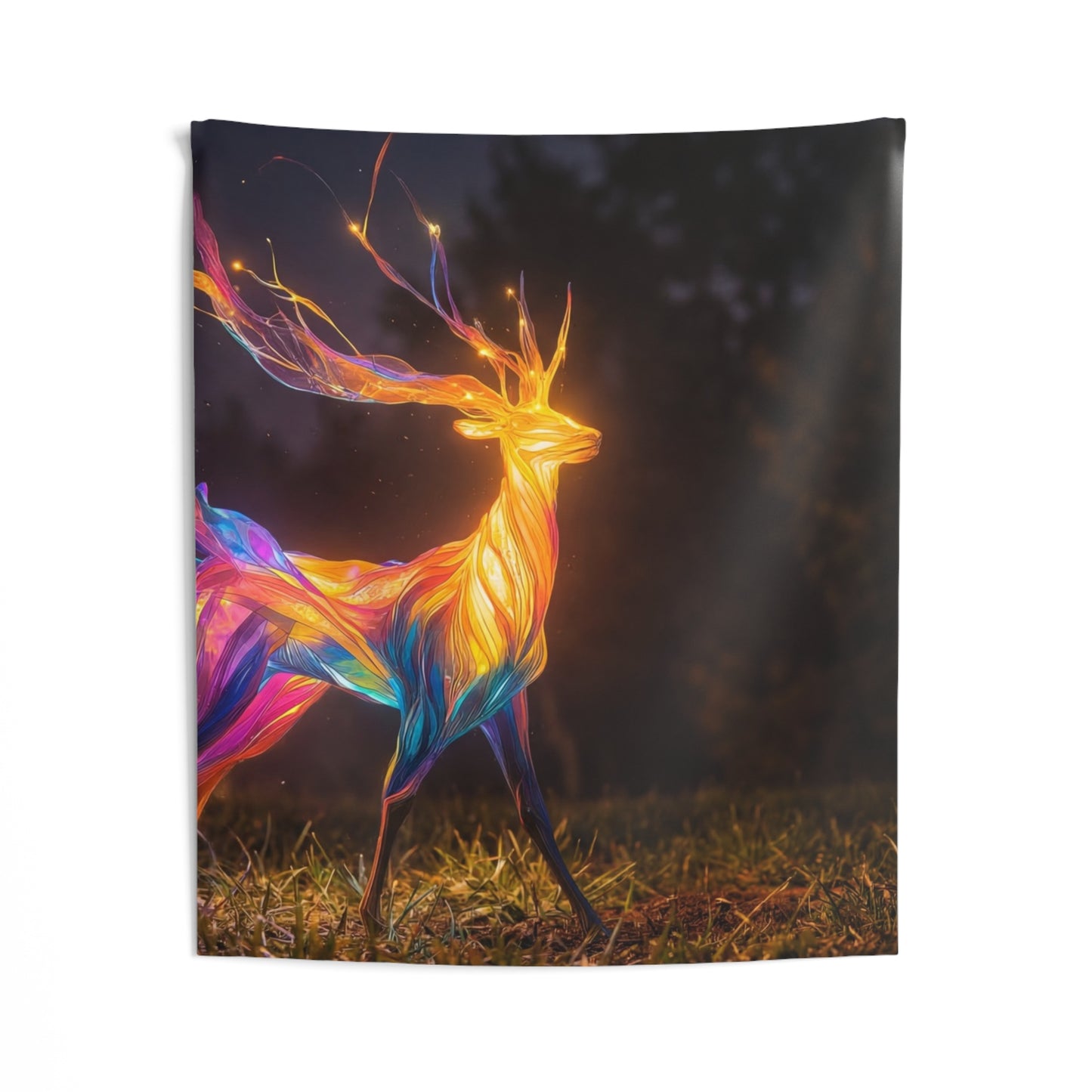 Chromatic Stag Indoor Wall Tapestries – Electric Forest Luminescence