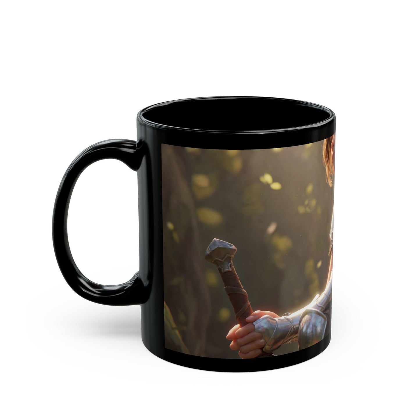 Elven Sentinel with Dragon Companion Black Mug – Sunlit Grove Rest