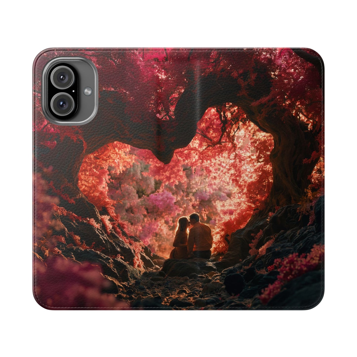 Crimson Arch Flip Cases – Heart-Shaped Canopy Romance