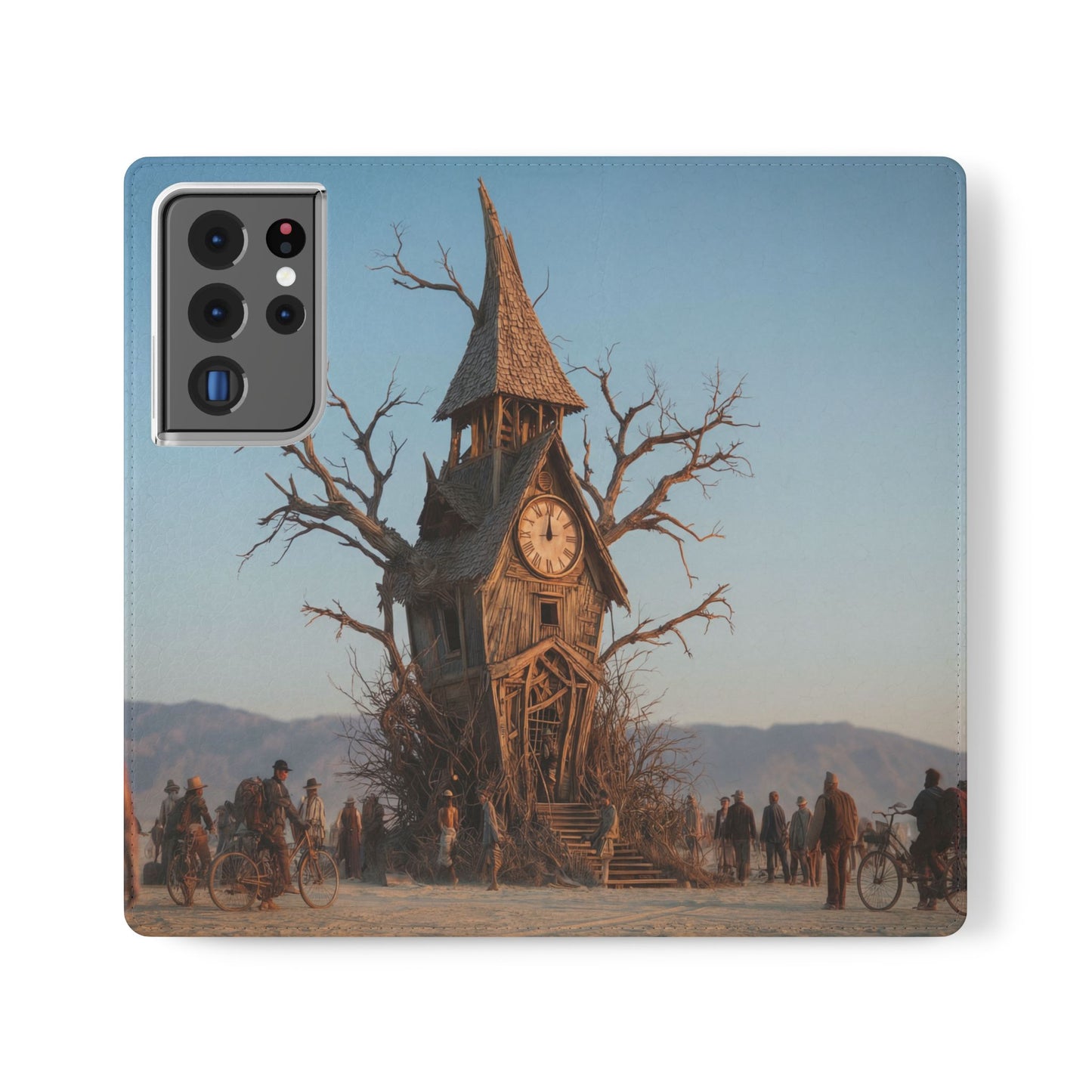 Clocktower Wanderers Flip Cases – Dusty Desert Sentinel Scene