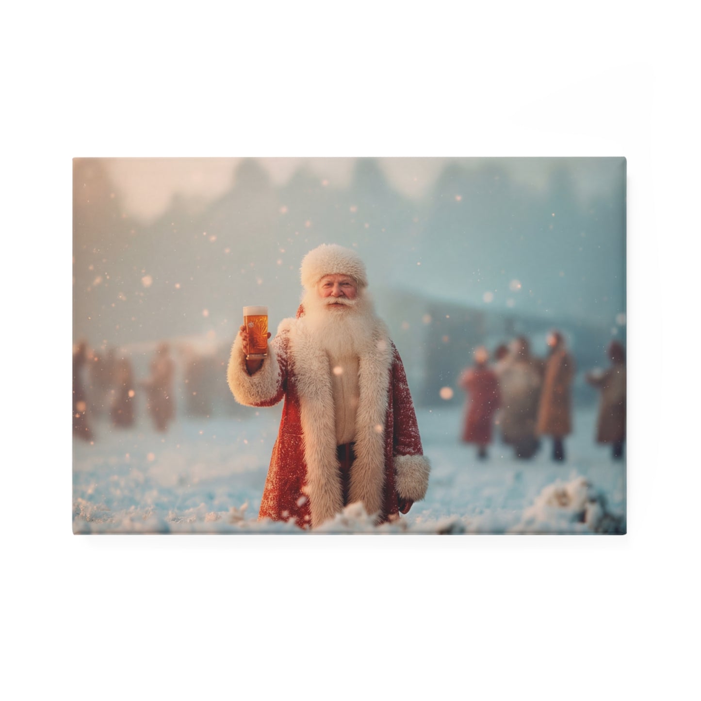 Santa with Beer Button Magnet, Rectangle (1 & 10 pcs) – Frost-Kissed Toast in a Winter Field