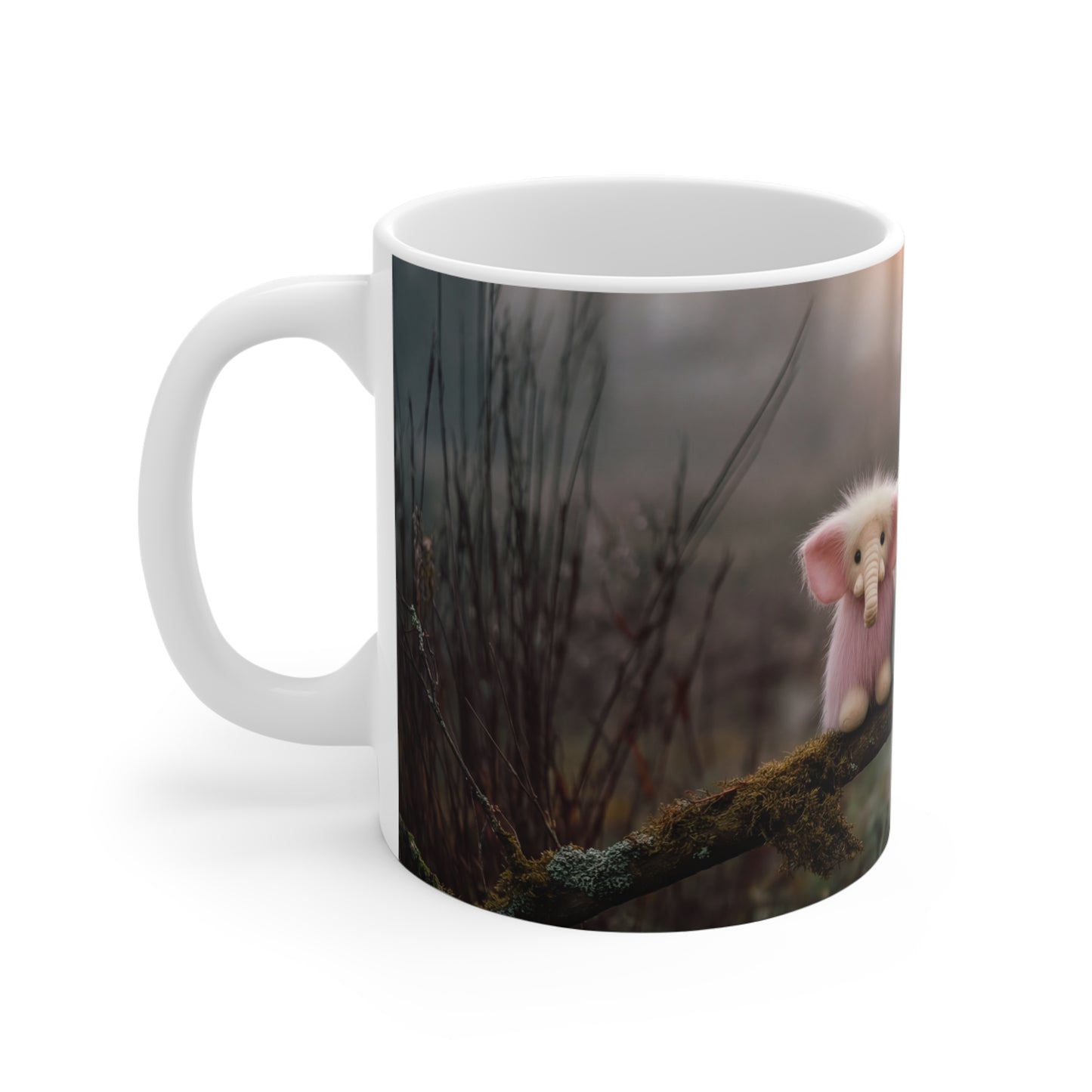Three Furred Elephants Ceramic Mugs (11oz\15oz\20oz) – Dawn’s Whisper on Mossy Branch
