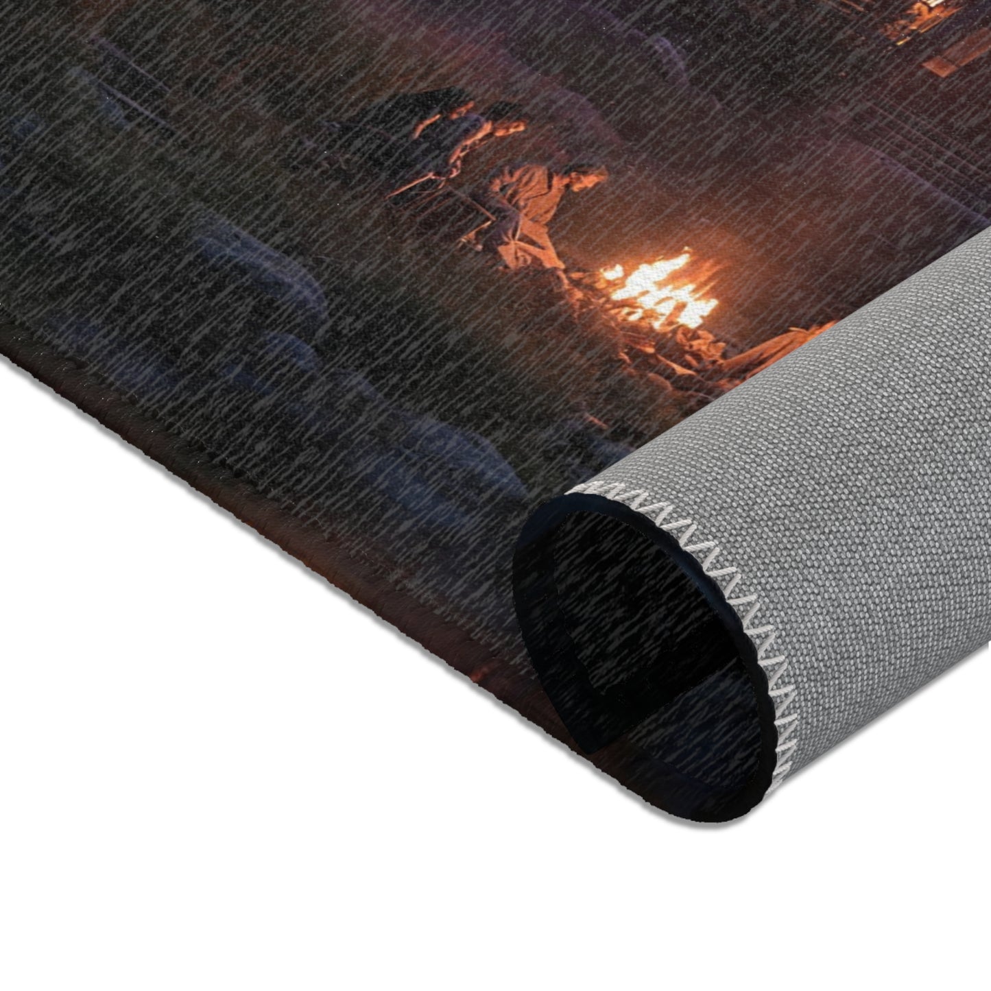Whispering Pines Cabin Rug – Twilight Campfire Gathering