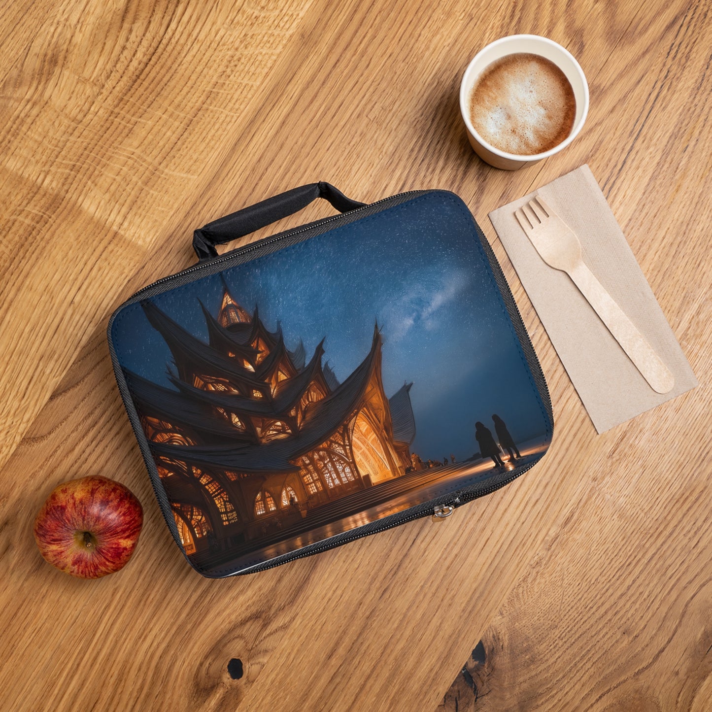 Starlit Temple Lunch Bag – Warm Glow Beneath the Milky Way