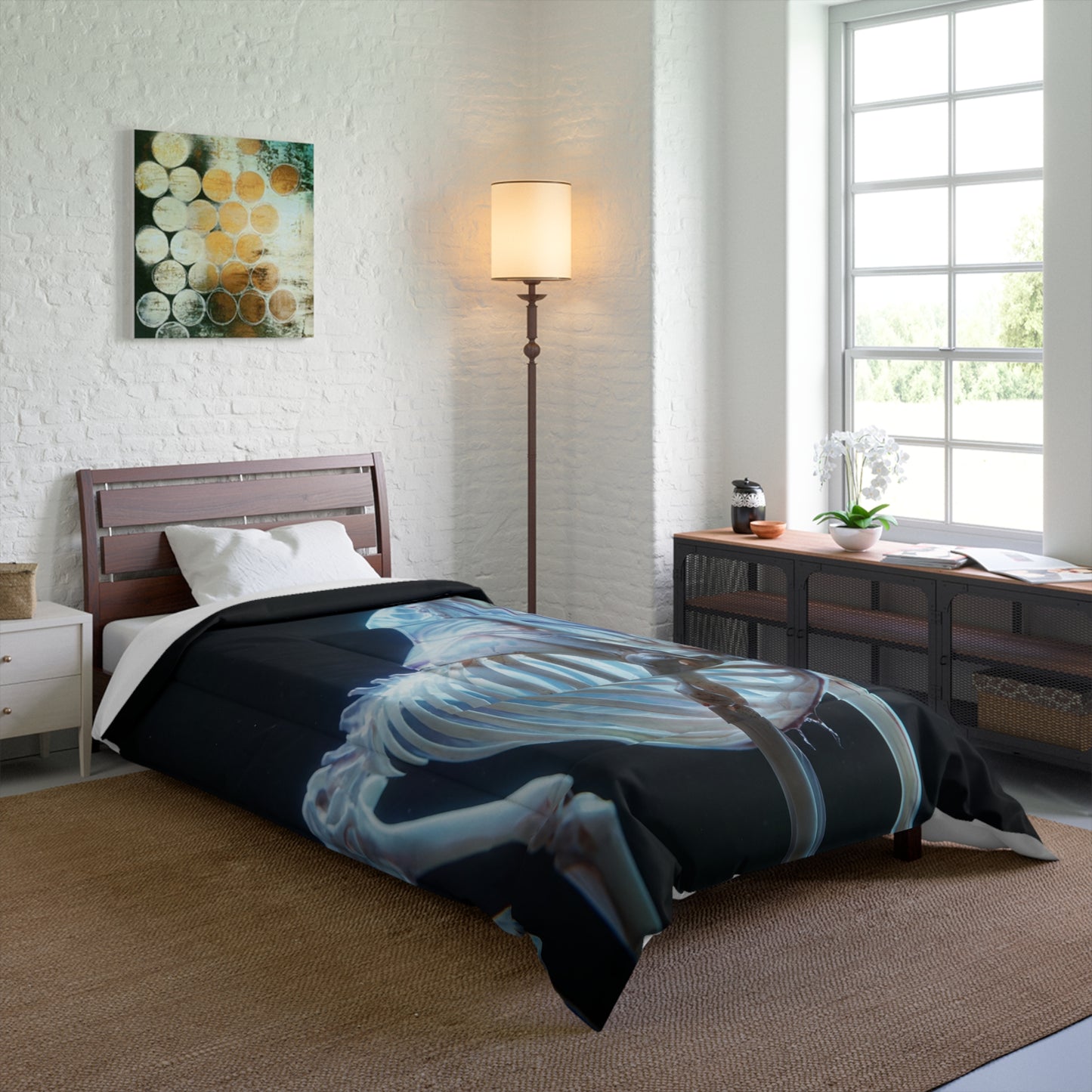 Celestial Unicorn Skeleton Comforter – Glowing Bone Dreamscape