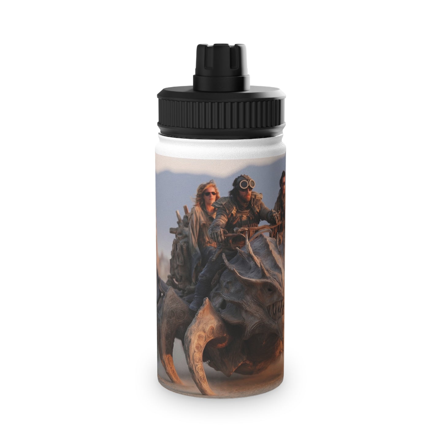 Desert Dragon Ride Stainless Steel Water Bottle, Sports Lid – Sunset Dust and Steam-Punk Fangs