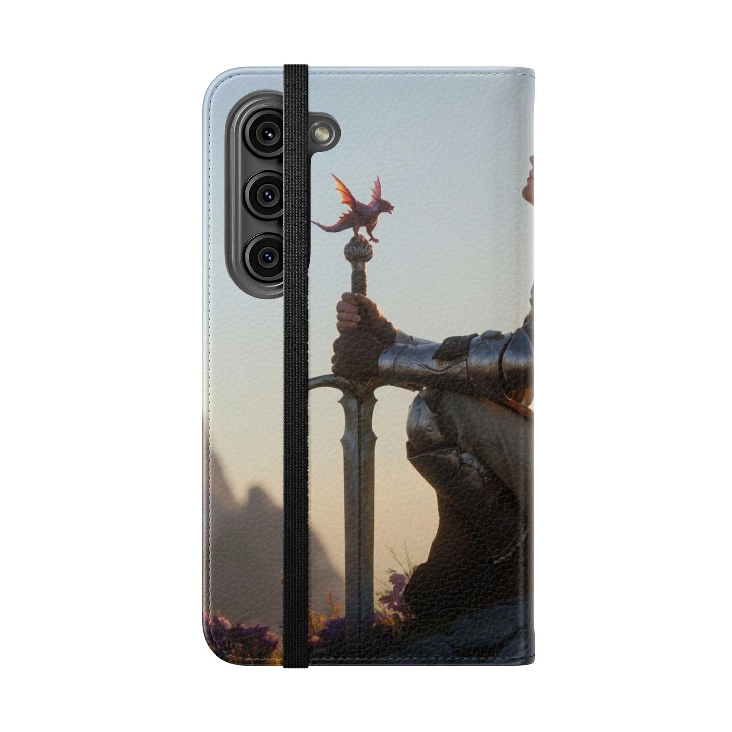 Dragon Knight Flip Cases – Sunlit Sentinel with Mini Drake and Sword