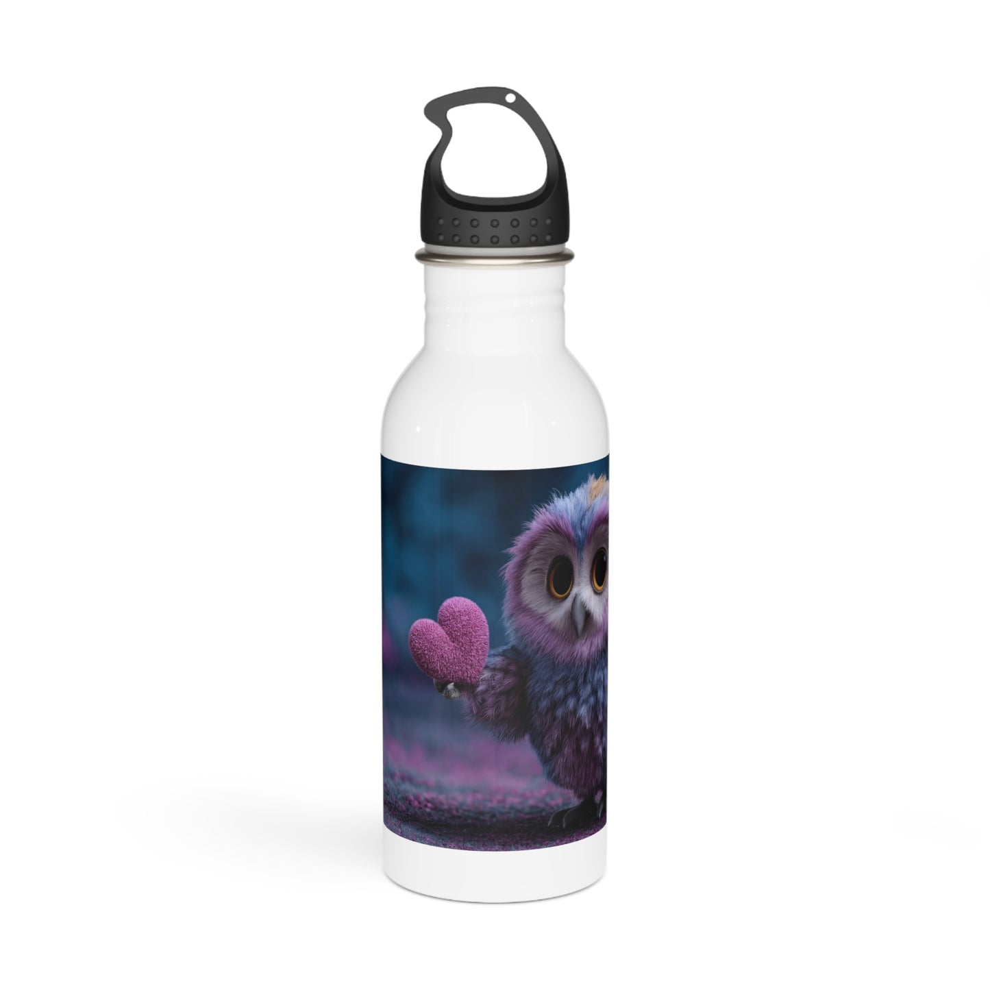 Velvet Owl with Velvet Heart Stainless Steel Water Bottle – Midnight Whimsy Companion