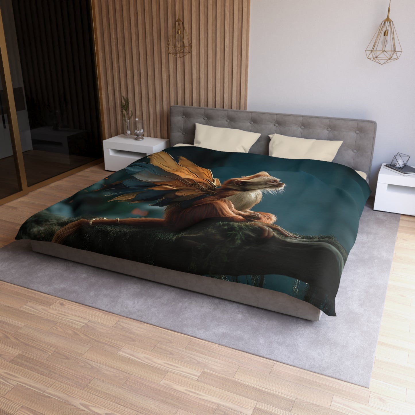 Winged Monkey Duvet Cover – Amber and Azure Forest Sentinel