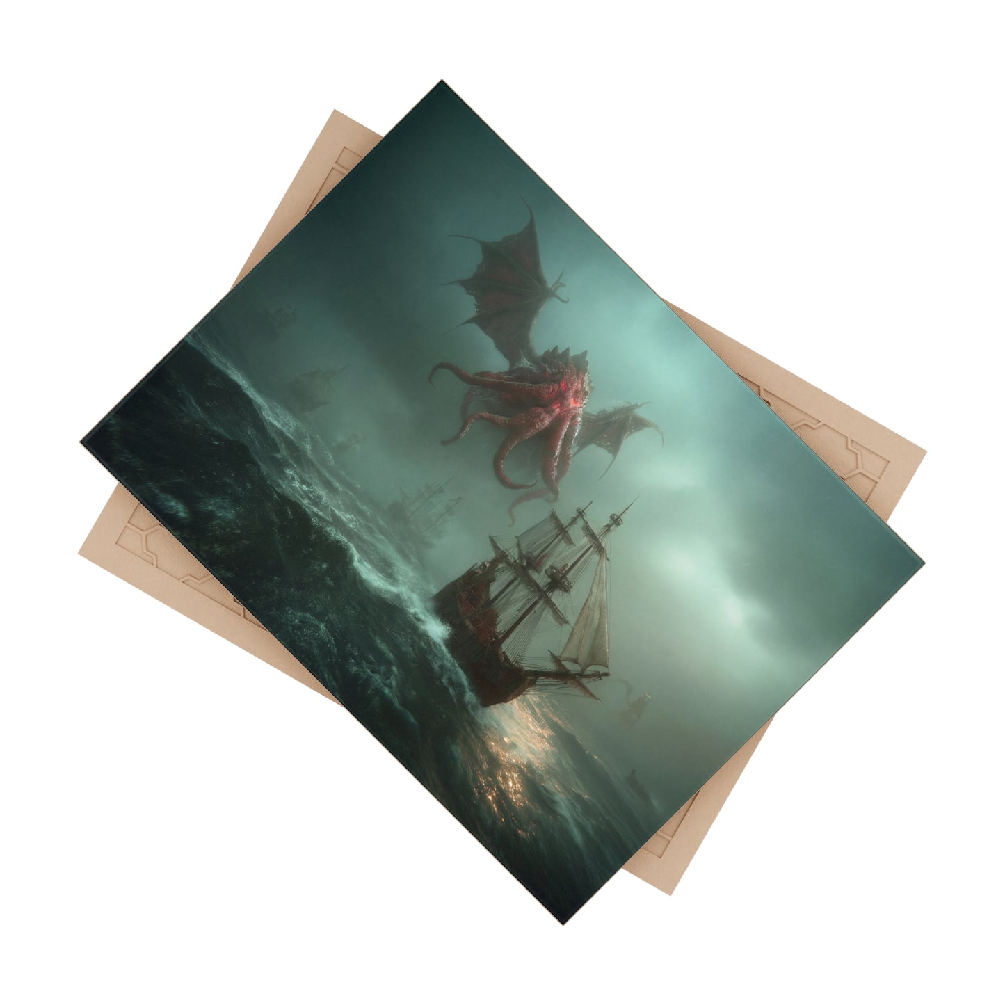 Leviathan’s Wrath Ceramic Photo Tile – Storm-Swept Ship and Sky Monster