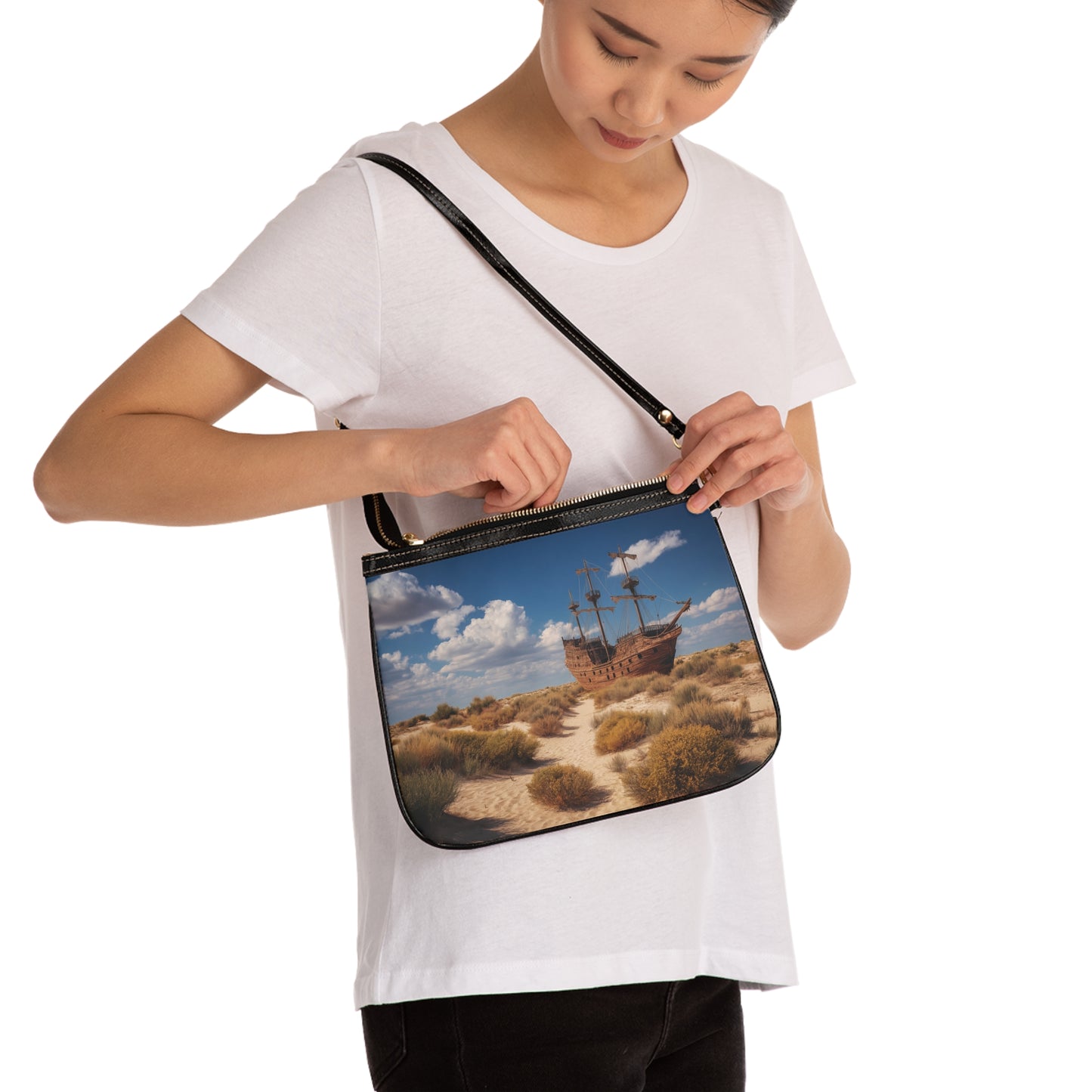 Desert Shipwreck Small Shoulder Bag – Sun-Drenched Mirage on Sand