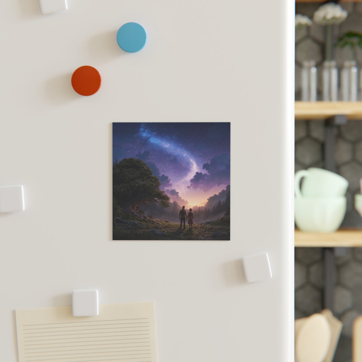 Starlit Pact Square Magnet – Twilight Under the Milky Way