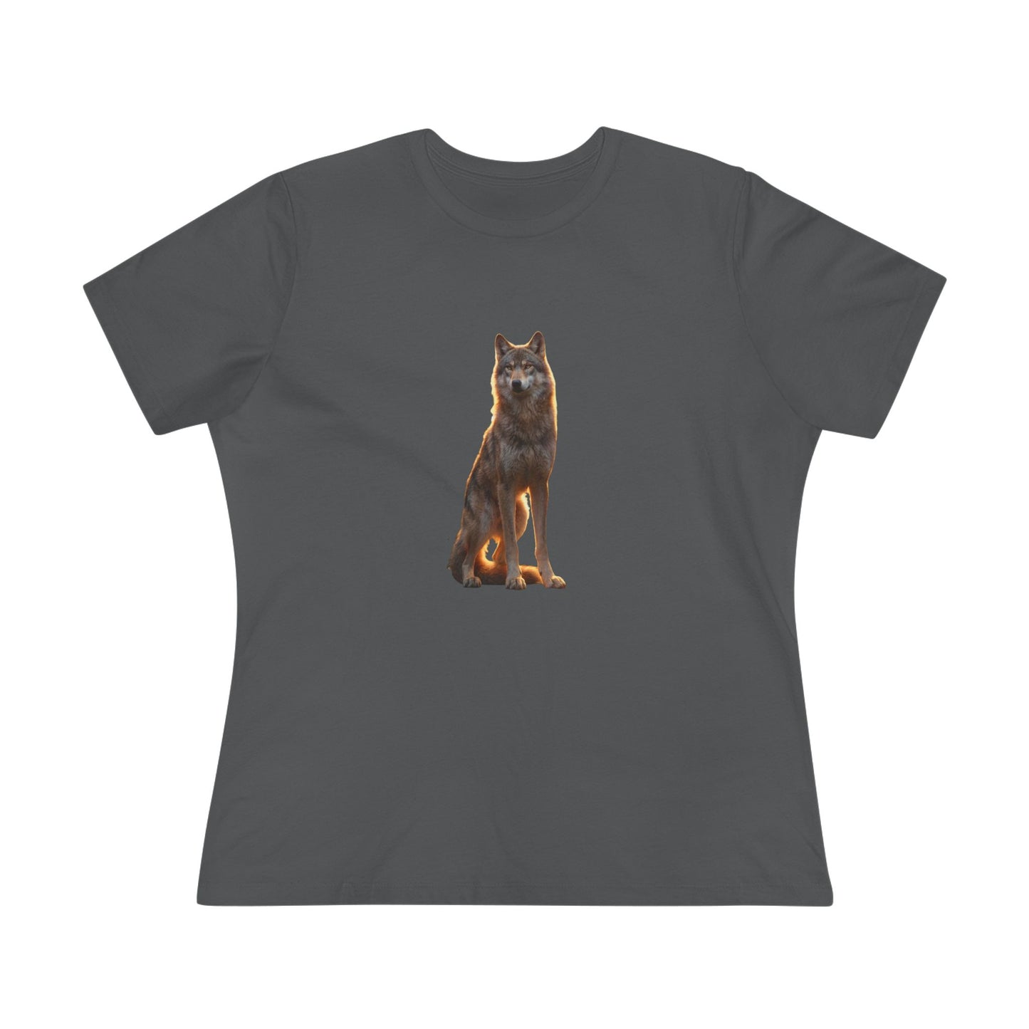 Sunlit Wolf Guardian Women's Cotton Tee – Amber Glow Sentinel
