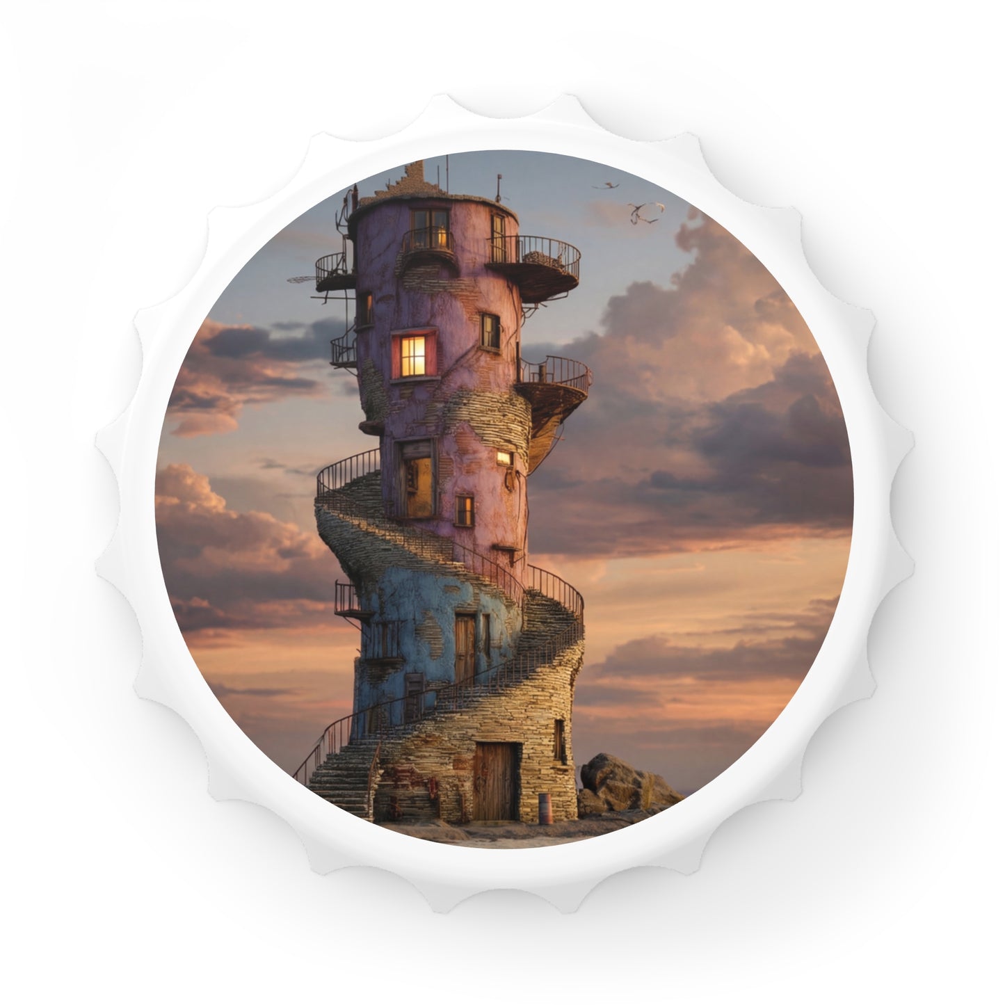 Lighthouse Keeper’s Tower Bottle Opener – Sunset on the Storm-Beaten Coast
