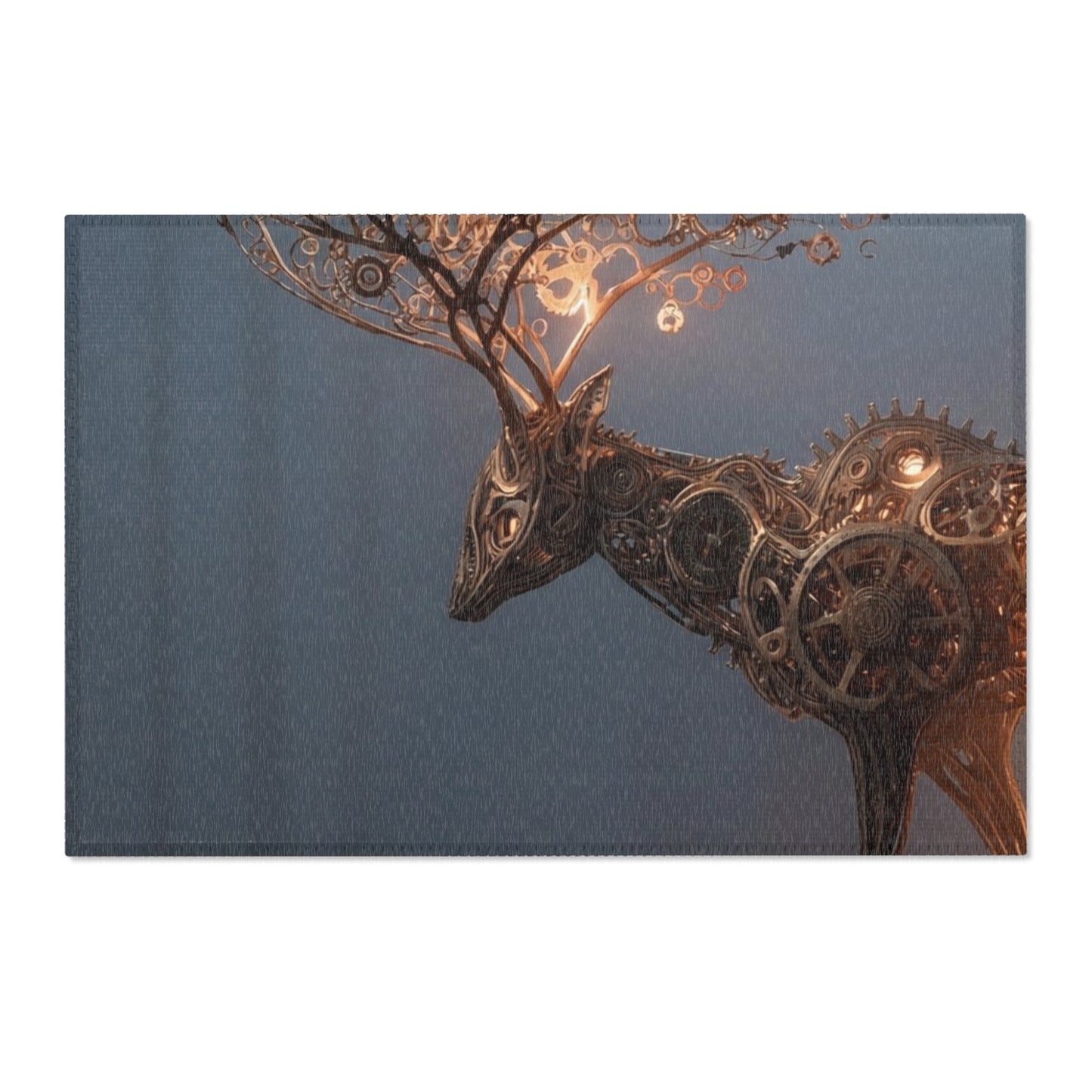 Clockwork Stag Area Rug – Luminescent Forest Sentinel