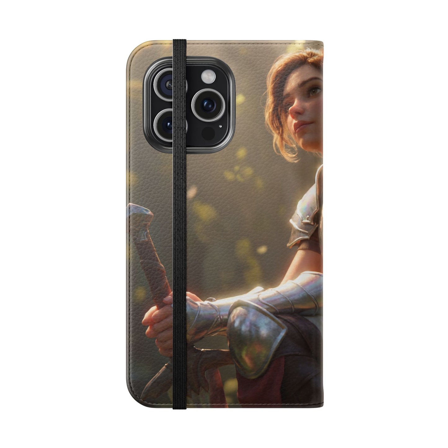 Elven Knight with Dragon Flip Cases – Iridescent Armor & Tiny Guardian Portrait