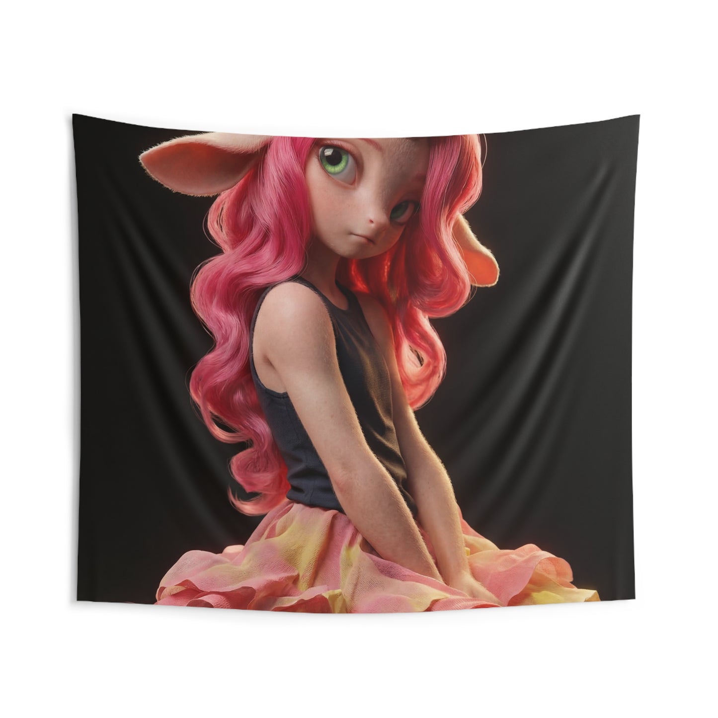 Pink Unicorn Girl Indoor Wall Tapestries – Whimsical Modern Fantasy Portrait